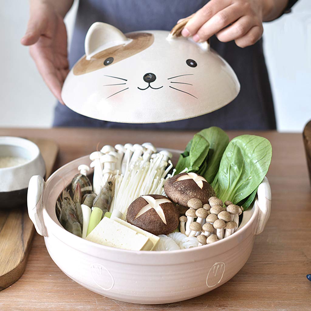 BB&UU Cartoon Pattern Round Ceramic Casserole with Lid - 0.9L Heat-Resistant Clay Pot for Stewing, Cooking & Serving - Perfect for Kids Meals, Hot Pot & Family Dinners