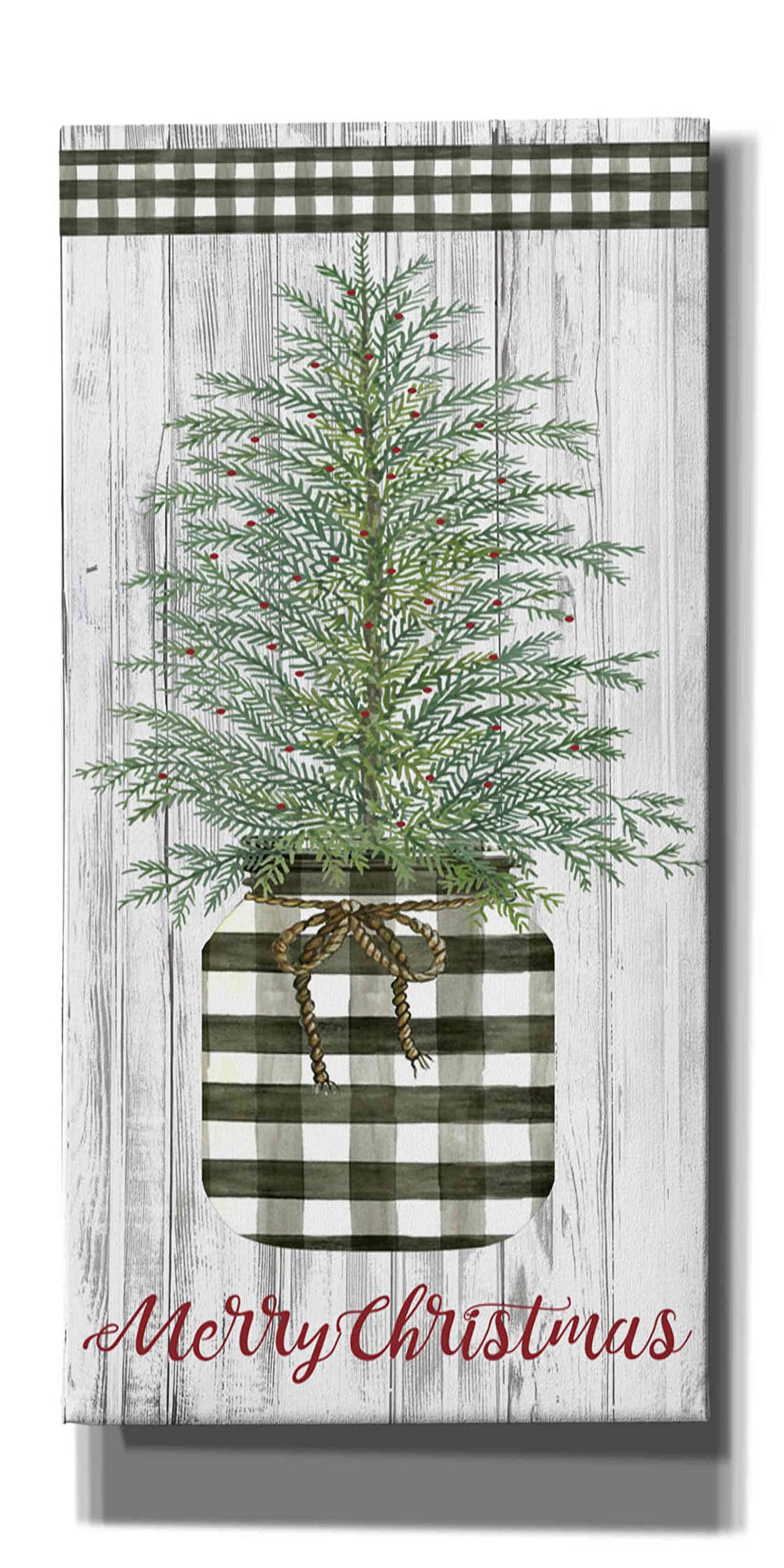 Epic Graffiti 'Merry Christmas Buffalo Plaid Jar & Tree' Canvas Wall Art by Cindy Jacobs - 20x40 Inch Holiday Home Decor for Living Room, Bedroom & Office