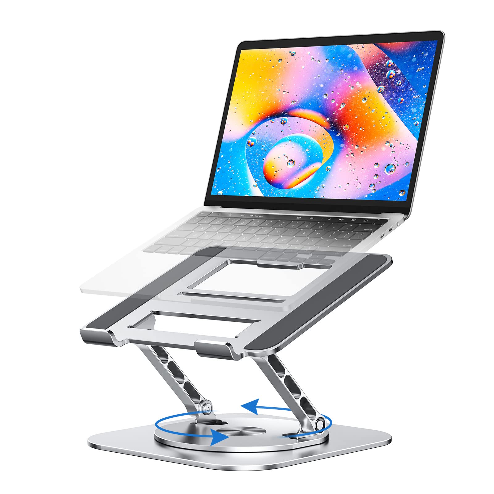 Ergonomic Adjustable Laptop Stand for Desk - 360° Rotating Base & Foldable Design, Compatible with MacBook Air/Pro, Dell XPS & 10-17 Inch Laptops (Silver) | Perfect for Home Office, Gaming & Workspace Setup