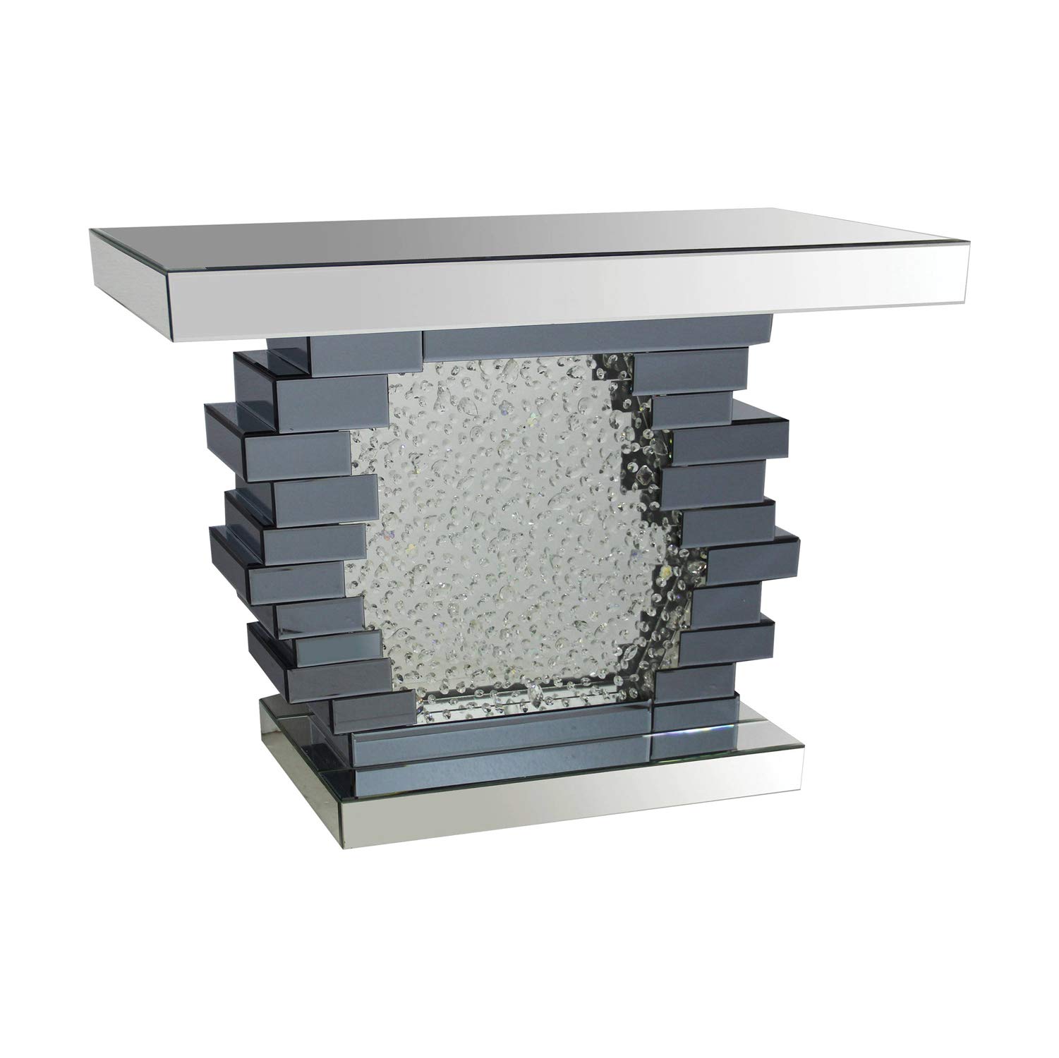 Benjara Black Wood Console Table with Crystal Mirror - Elegant Entryway Decor