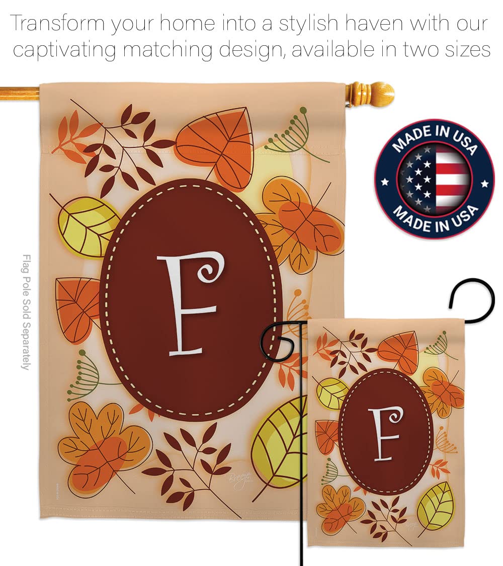 Breeze Decor Autumn F Initial Fall Harvest Flag Set - 28x40in Thick Fabric for Seasonal Home Decor
