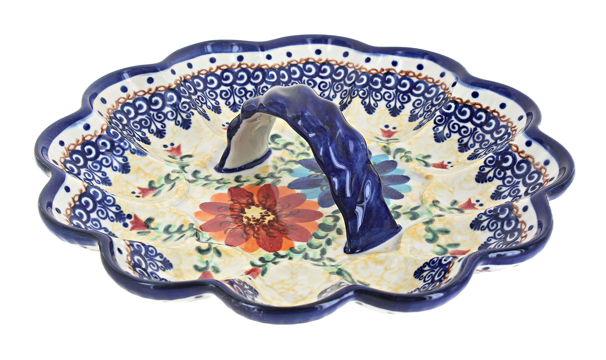 Blue Rose Polish Pottery Autumn Burst Egg Plate - Handmade Ceramic Serving Dish for Easter, Thanksgiving & Holiday Decor - Perfect for Entertaining, Dining & Home Decor