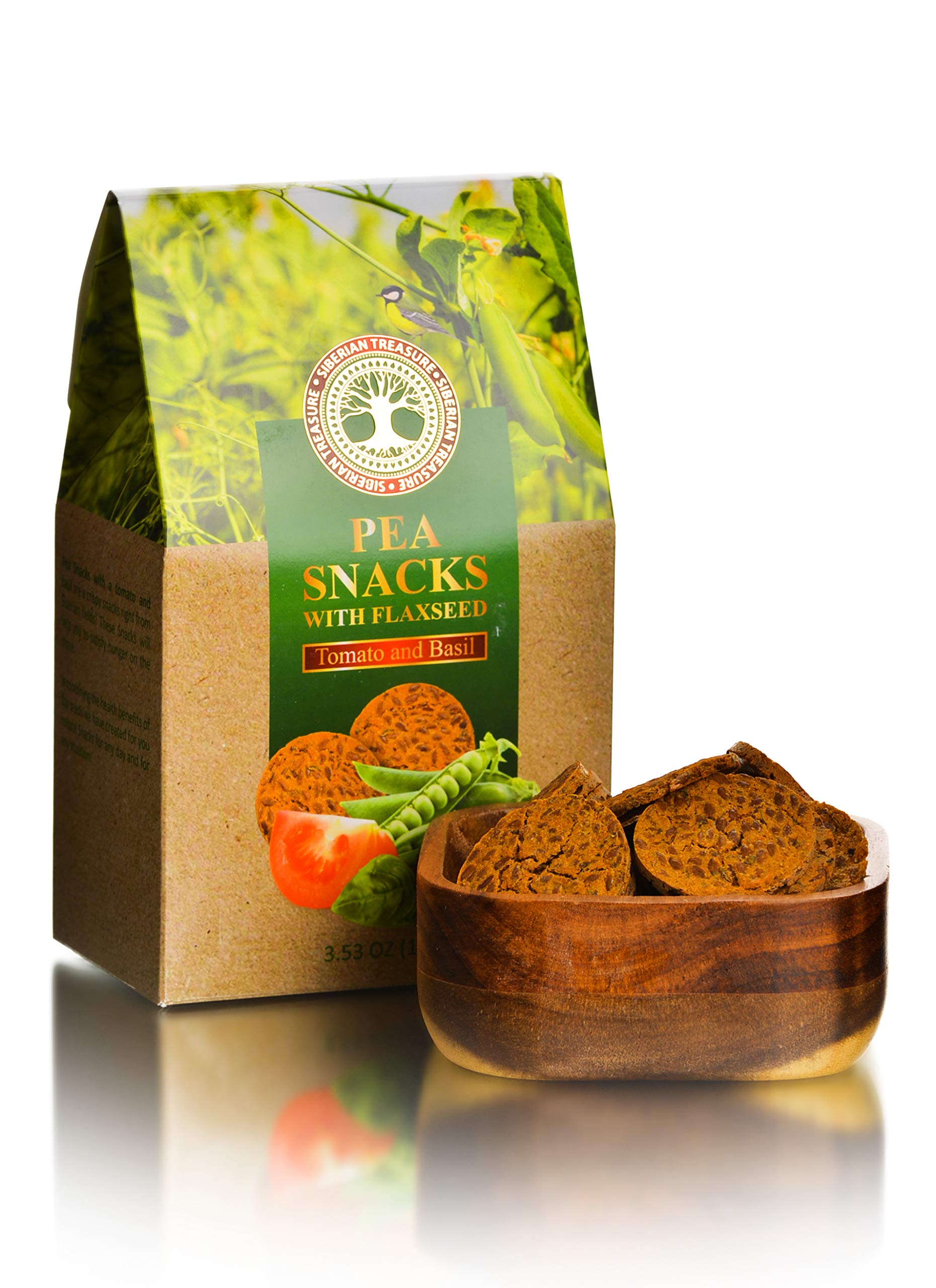 Organic Pea Snacks with Flaxseed - Tomato & Basil Flavor - Healthy Vegan Gluten-Free Crunchy Snack - 3.53oz (100g) Pack - Perfect for On-the-Go, Office, or School Lunchbox