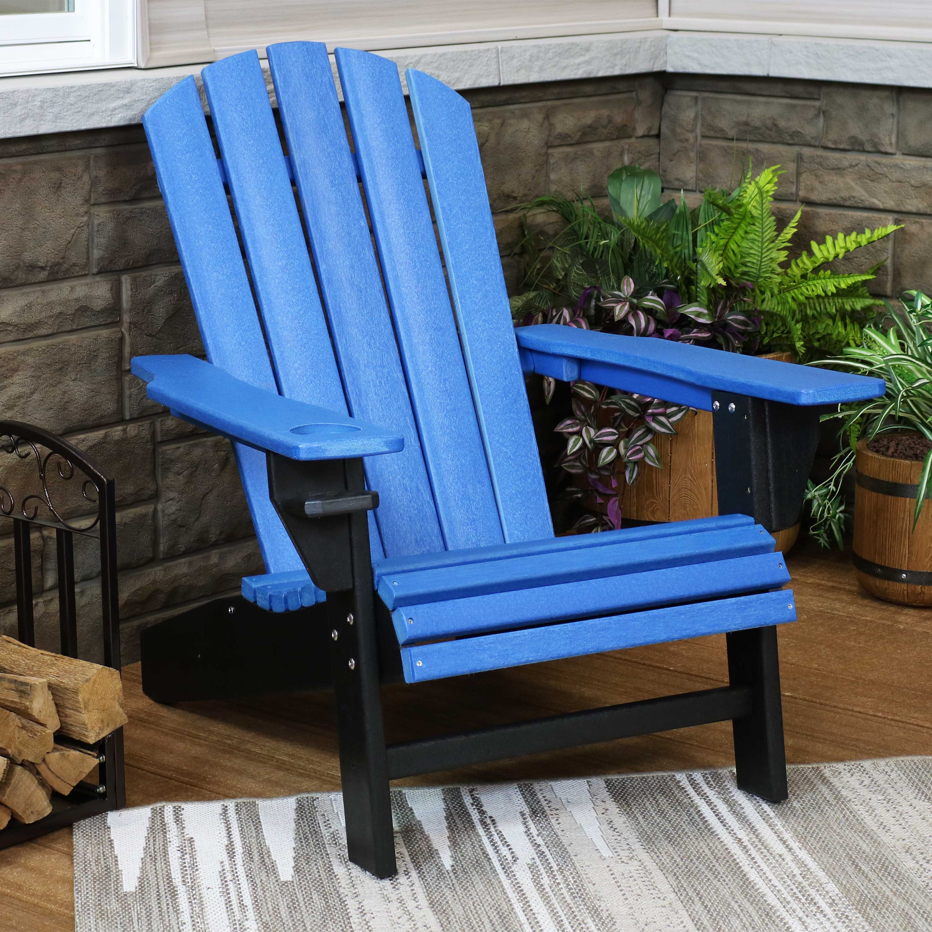 Durable All-Weather 2-Tone Outdoor Adirondack Chair with Cup Holder - Perfect for Patio, Garden, Poolside & Backyard Relaxation