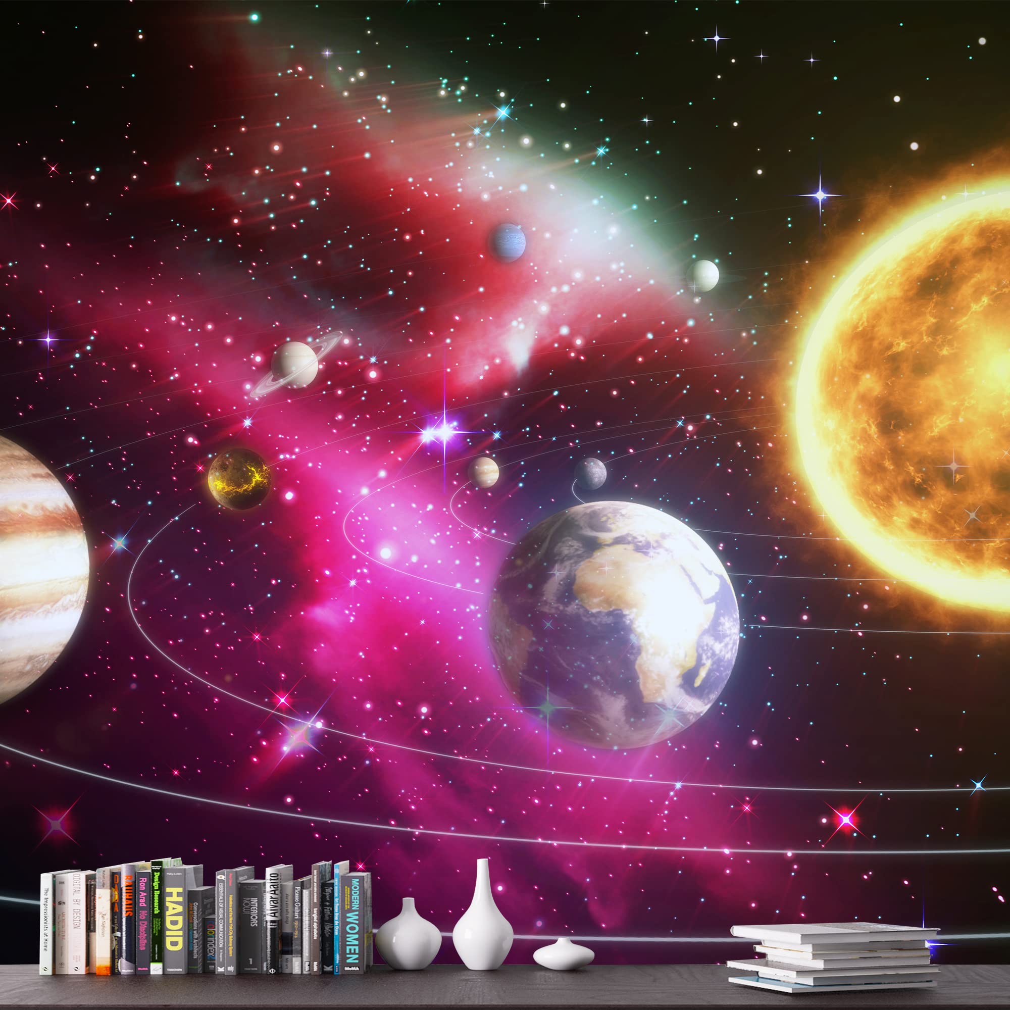 Removable Peel and Stick Wallpaper - Space Themed Wall Murals for Bedroom (66x96 inches) | Giant Planets Universe Design | Easy DIY Home Decor for Kids Room, Nursery, or Living Room