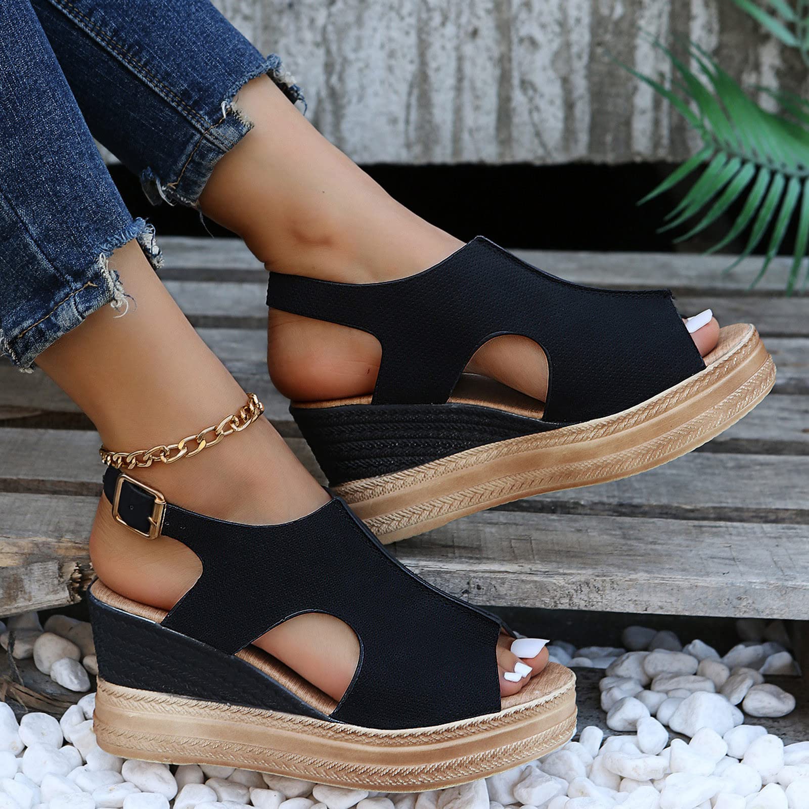 Women's Comfortable Low Heel Wedge Sandals - Orthopedic Espadrille Platform Sandals with Ankle Strap | Summer Fashion, Casual & Dressy Outdoor Shoes for Beach, Vacation & Daily Wear