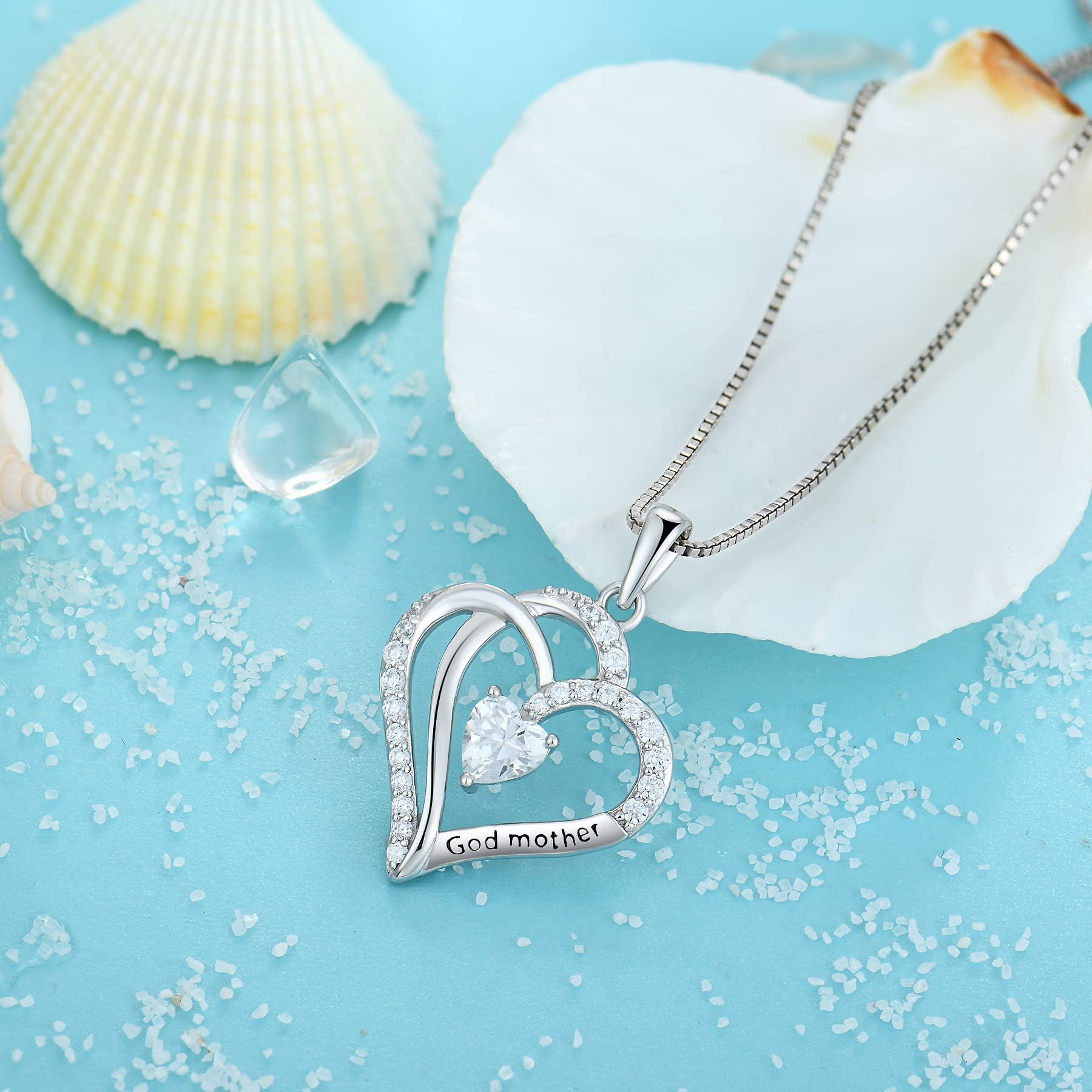 STARCHENIE Godmother Necklace - Sterling Silver Heart Pendant with Cubic Zirconia, Elegant Jewelry Gift for Women - Perfect for Birthdays, Christenings & Special Occasions