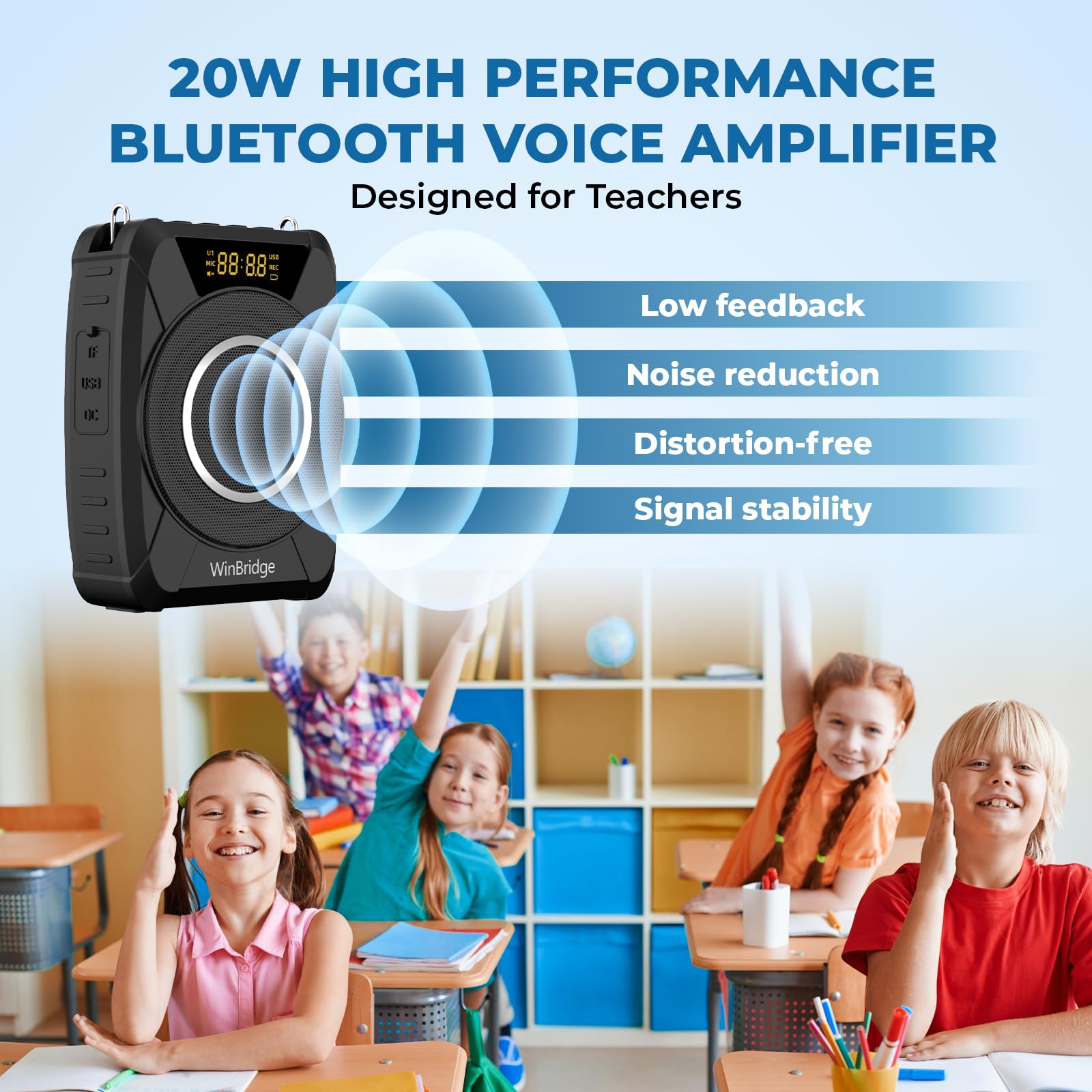 20W Portable Bluetooth 5.0 Voice Amplifier with UHF Wireless Microphone & Recording - Rechargeable Speaker System for Teachers, Singers, Coaches | Perfect for Classroom Teaching, Karaoke Singing & Outdoor Training Sessions