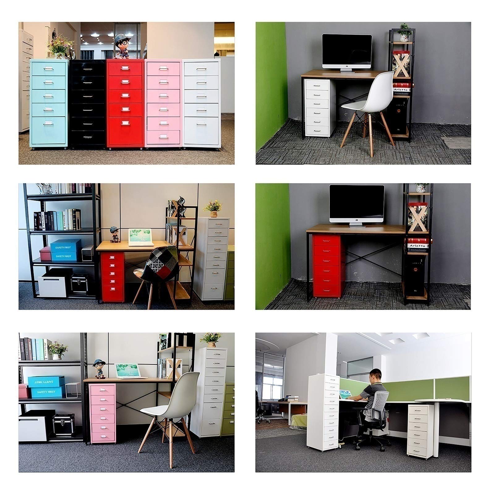 5-Drawer Vertical Mobile File Cabinet - 41×28×69CM Steel Storage with Wheels (Red) | Office Organization & Document Storage Solution