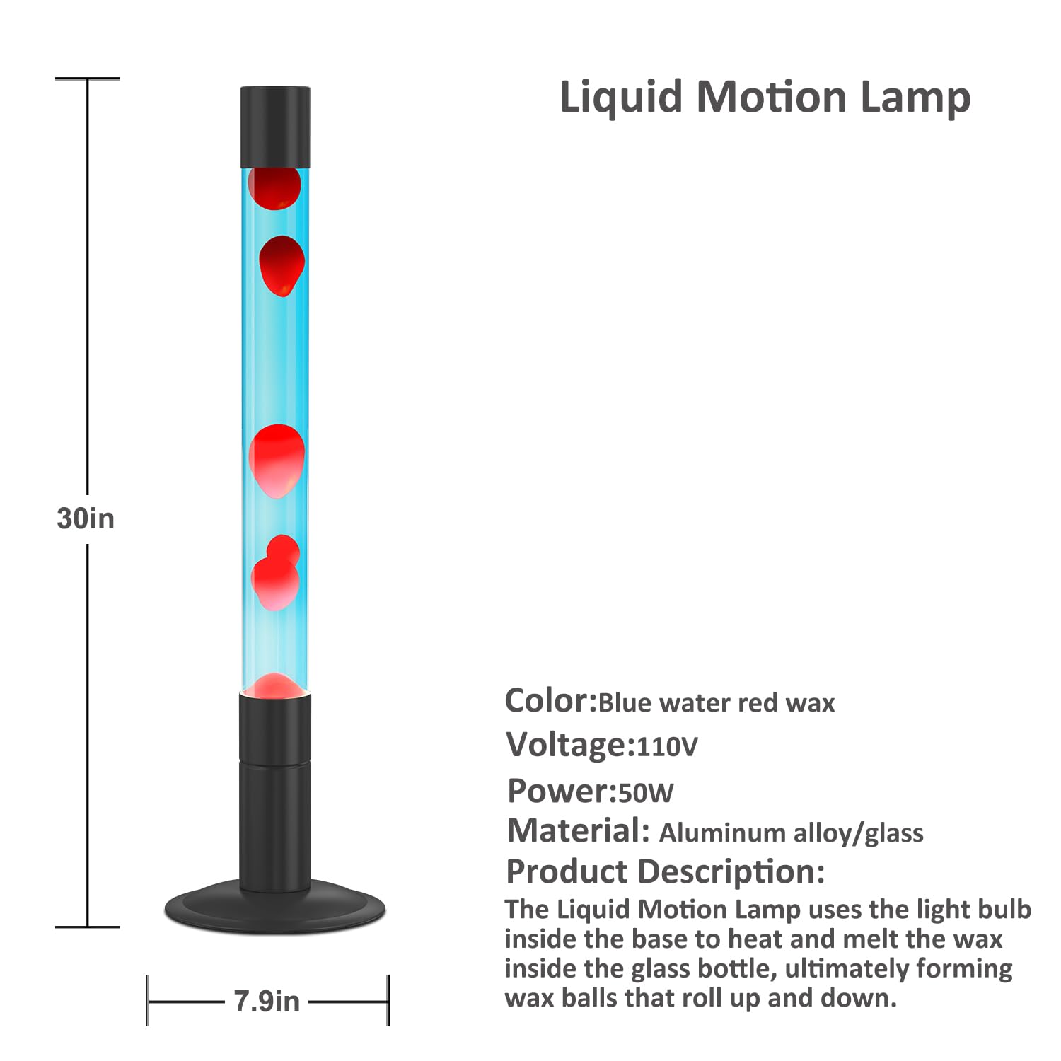 30-Inch Relaxing Liquid Motion Lamps - Soothing Magma Lamps for Home & Office Decor, Perfect for Living Room, Bedroom or Meditation Space (Blue Water with Red Wax) - Stress Relief & Mood Lighting for Adults