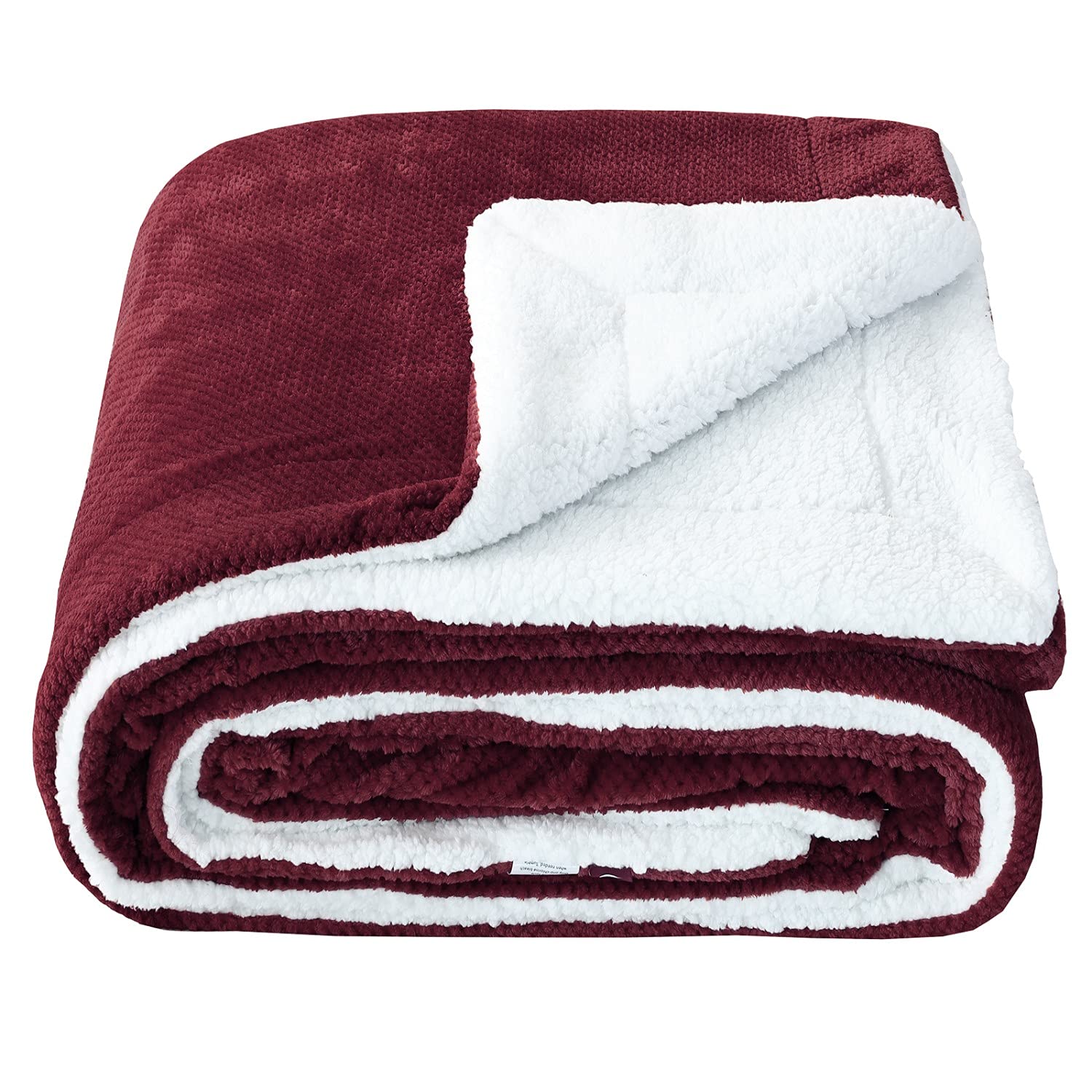 SOCHOW 90x90 Inch Waffle Sherpa Fleece Throw Blanket - Ultra Soft Reversible Plush Blanket for Bed, Sofa & Couch - Lightweight Fuzzy Warm Blanket for Adults - Perfect for Winter Nights, Movie Time & Home Decor (Wine)