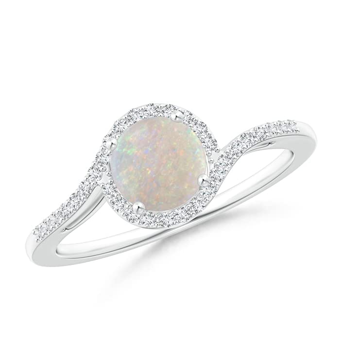 6mm Opal and Diamond Halo Bypass Ring - Elegant Round Opal Jewelry for Women, Perfect for Engagement, Wedding, Anniversary & Special Occasions