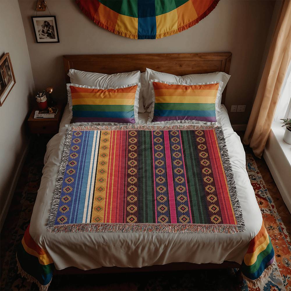 Authentic Mexican Rug - Southwestern Heirloom Woven Blanket 100% Cotton for Boho Home Decor, Living Room & Bedroom Accent