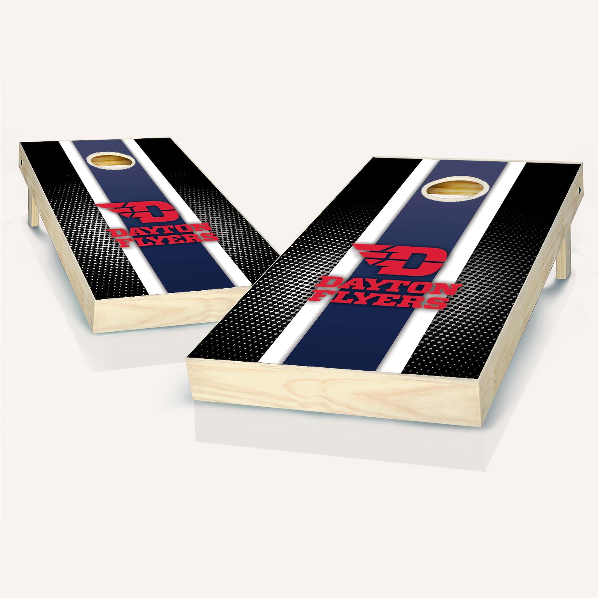 Premium Dayton Stripe Cornhole Game Set - 2 Regulation-Sized Boards & 8 Custom Team Logo Bags | Outdoor Lawn Games for Backyard, Tailgating, and Parties
