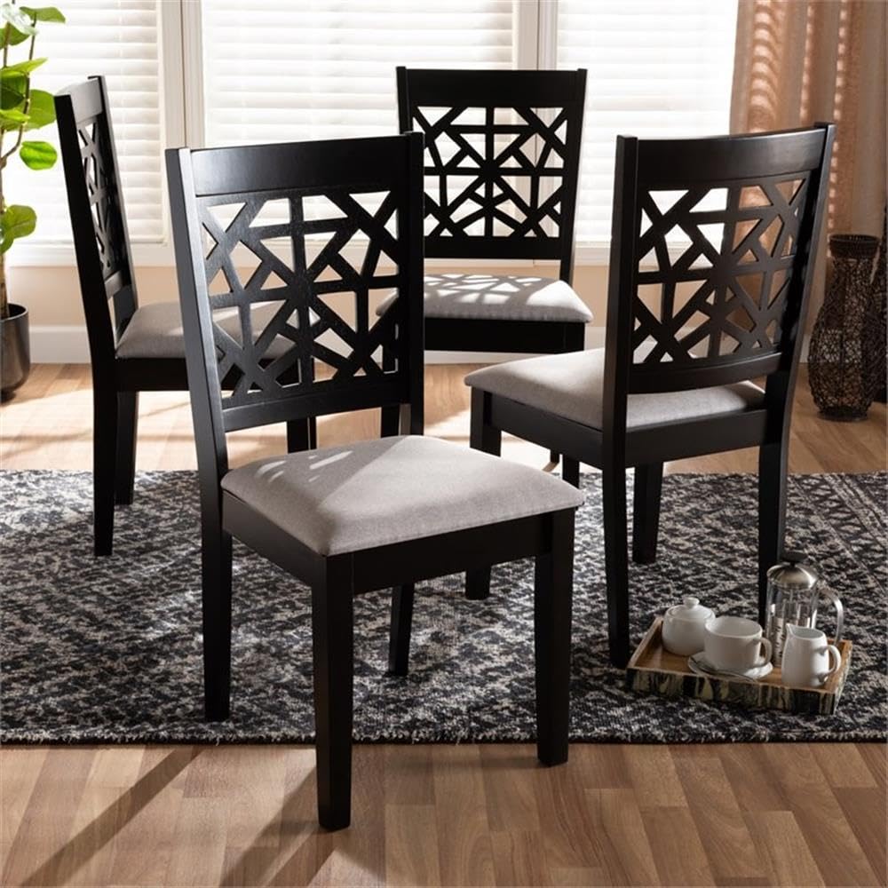 BOWERY HILL Set of 4 Upholstered Dining Chairs - Espresso Wood Frame with Gray Fabric - Modern Kitchen & Dining Room Furniture for Home & Restaurant Use