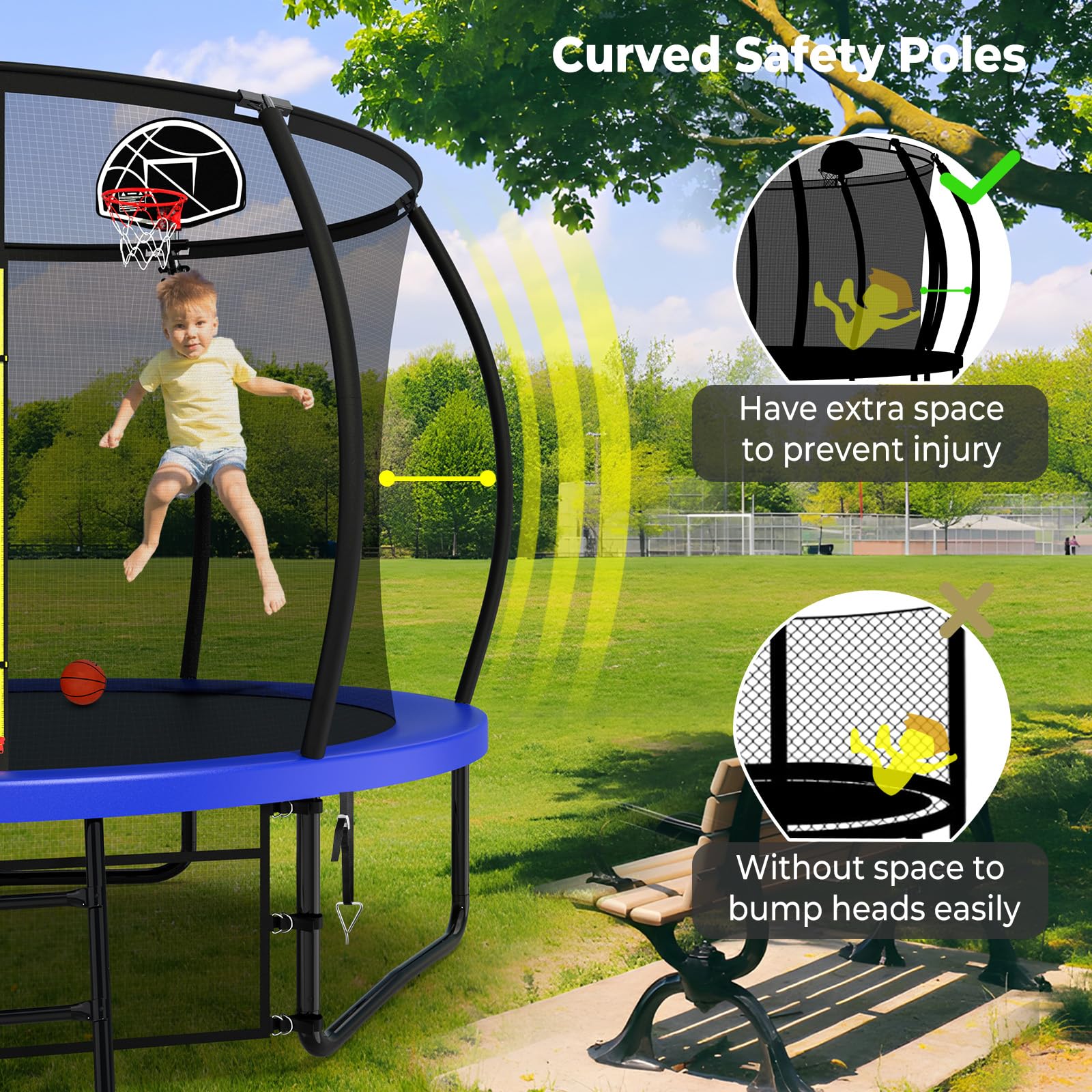 10FT-16FT Large Outdoor Trampoline with Basketball Hoop & LED Lights - Heavy Duty Jumping Mat for Kids & Adults - Water Sprinkler & Anchor Stakes Included - Perfect for Backyard Fun, Exercise & Family Bonding
