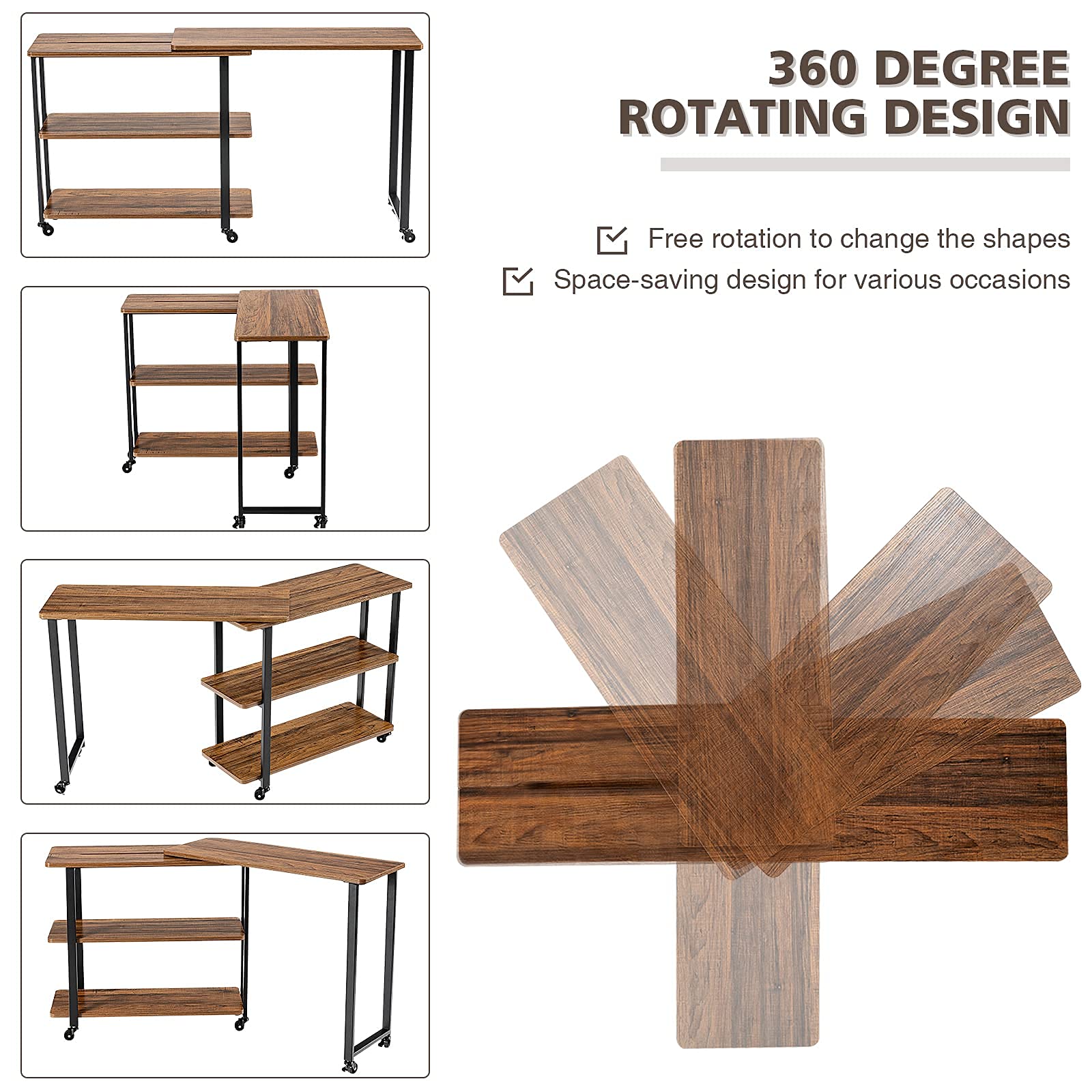 Tangkula 360° Rotating Side Table for Couch - 2-Tier Mobile Laptop Desk with Sturdy Metal Frame, Snack Table for Living Room, Bedroom & Home Office - Perfect for Working, Reading & Relaxing (Brown)