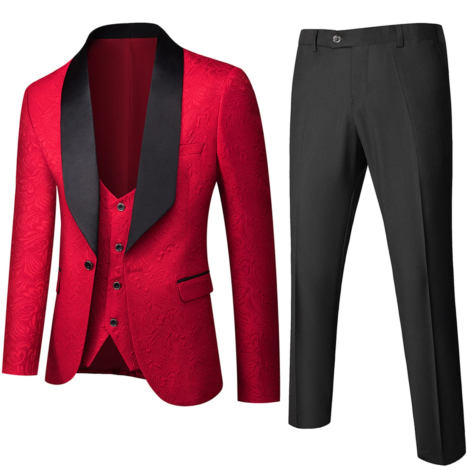Men's 3 Piece Floral Embroidered Slim Fit Tuxedo Suit Set - Stylish Blazer, Vest & Pants for Weddings, Prom & Formal Events | Google SEO Optimized