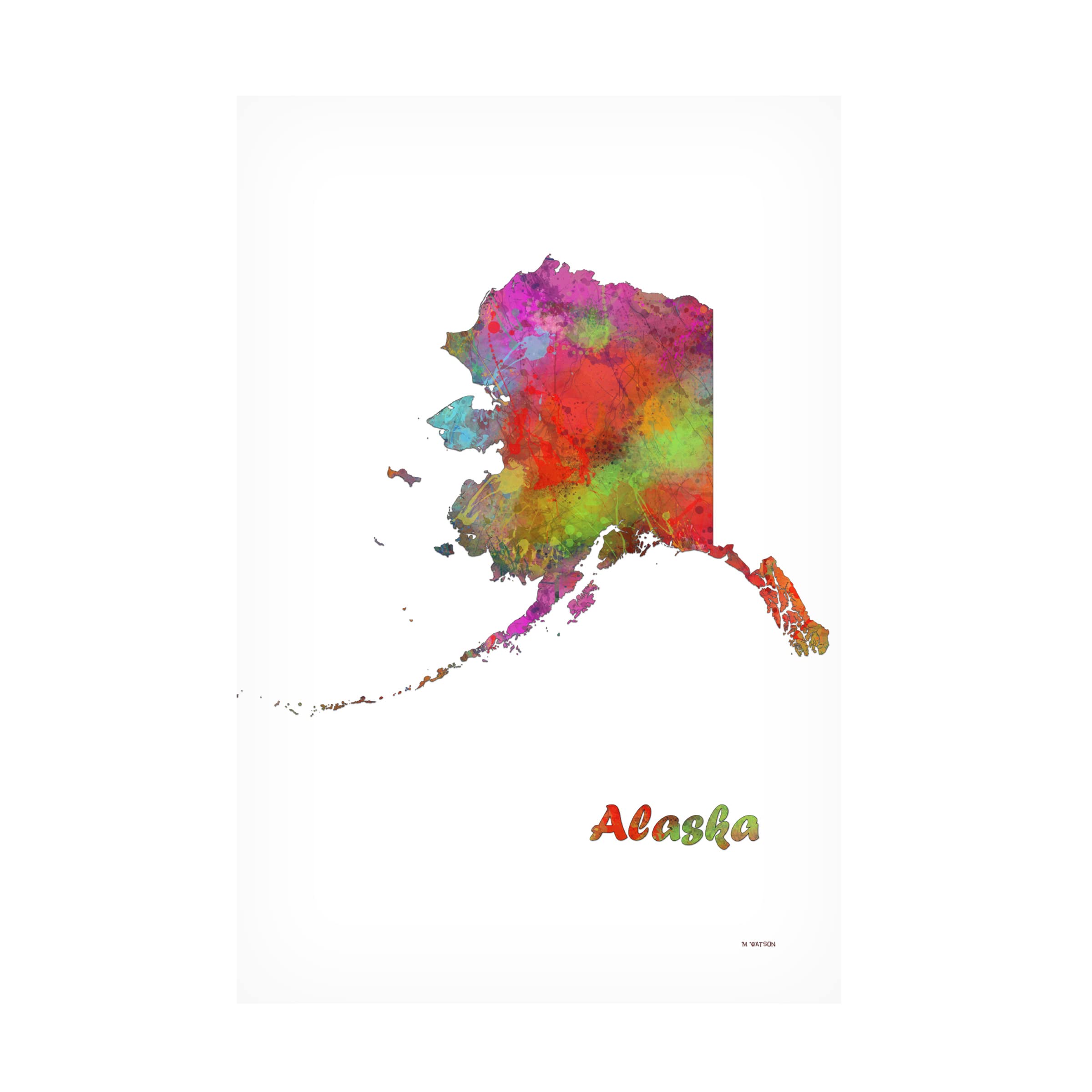 Trademark Fine Art 'Alaska State Map 1' Canvas Wall Art by Marlene Watson - 16x24 Inches - Perfect for Home Decor, Office & Cabin Wall Decorations