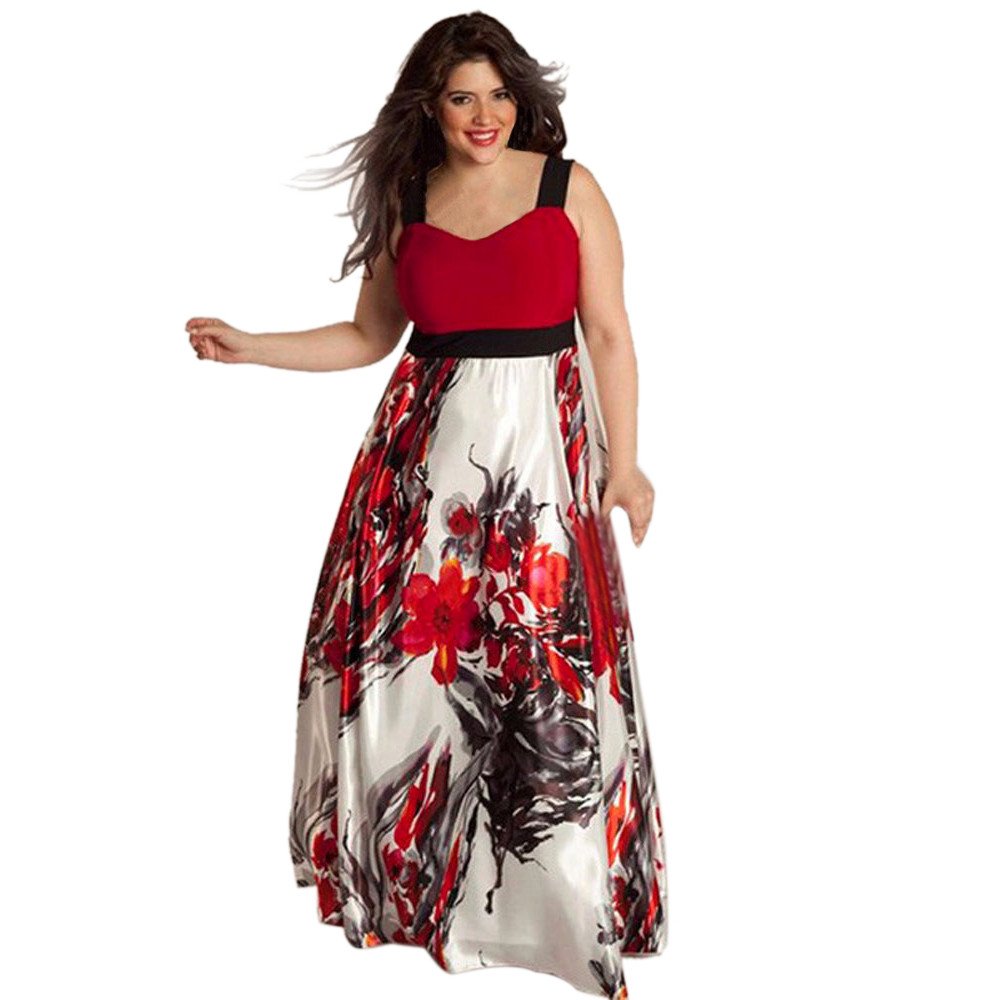 FORUU Plus Size Women's Floral Print Evening Party Prom Gown Maxi Dress - Elegant Formal Wear for Weddings, Galas & Special Occasions
