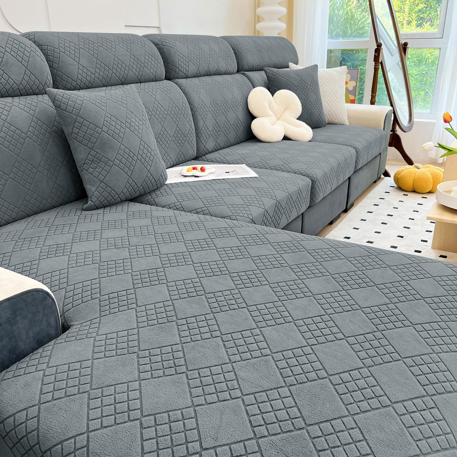 Hyha Universal Stretchable Sofa Covers - Washable Magic Couch Covers for 3-Cushion Couches (Gray) | Perfect for Living Room Decor, Home Protection & Pet-Friendly Furniture