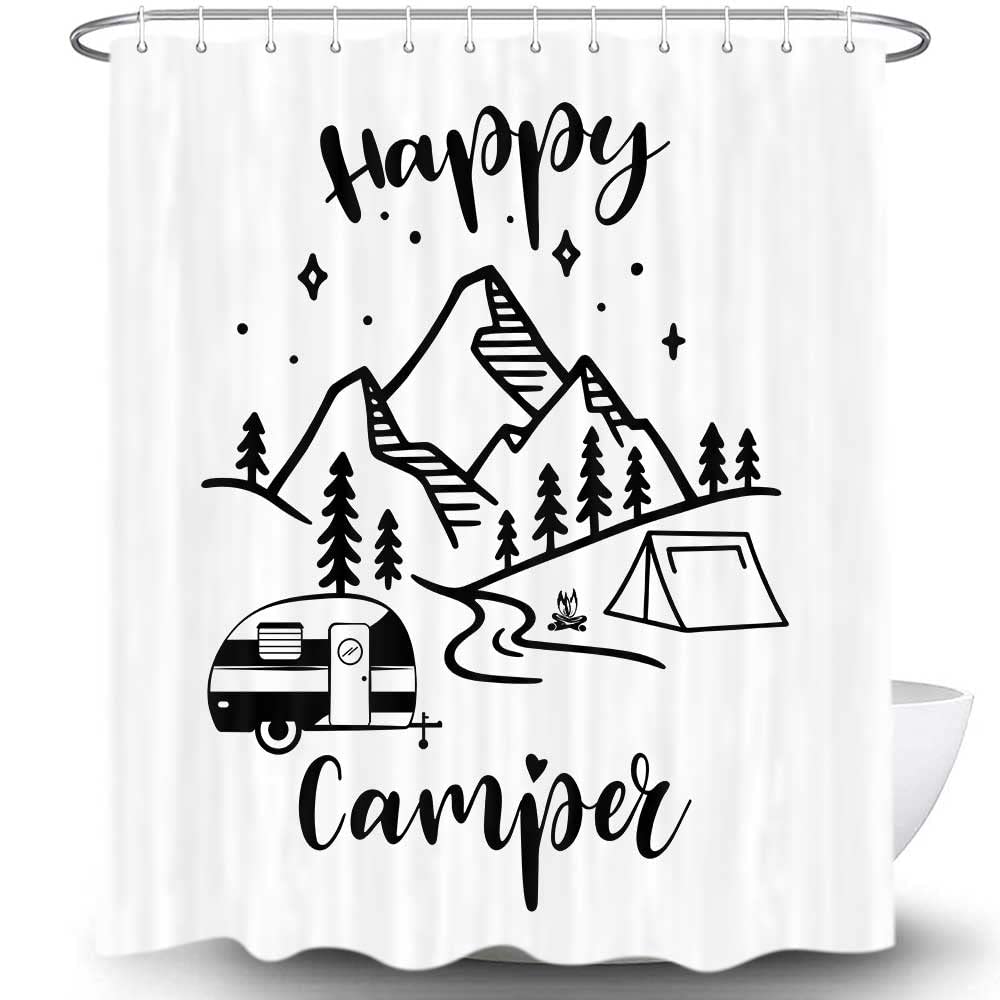 Camper RV Shower Curtain - 69x78 Inches Short Small Waterproof Fabric Bathroom Curtain with Hooks, Mountain River Decor for Travel Trailers & Motorhomes - Perfect for Outdoor Adventures, Camping Trips and RV Bathrooms