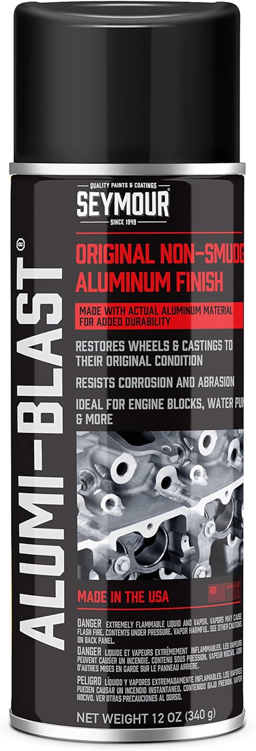 Seymour 16-055 Alumi Blast High Heat Aluminum Spray Paint - 12oz Aerosol Can for Automotive, Marine & Industrial Use - Perfect for Engines, Exhausts, Grills & Metal Surfaces