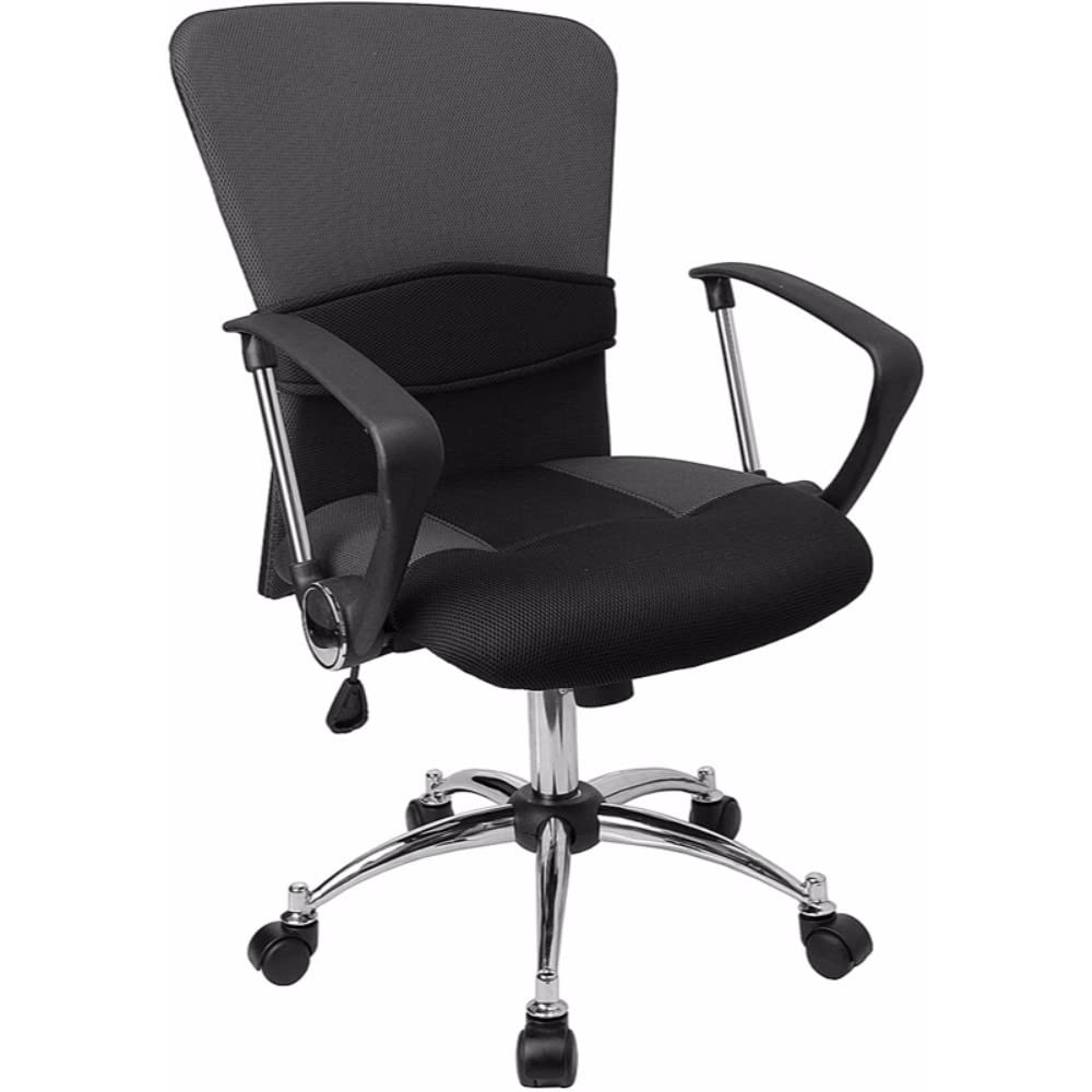 Flash Furniture Mid-Back Grey Mesh Swivel Task Office Chair with Adjustable Lumbar Support and Arms - Ergonomic Desk Chair for Home Office, Computer Workstation & Gaming Setup
