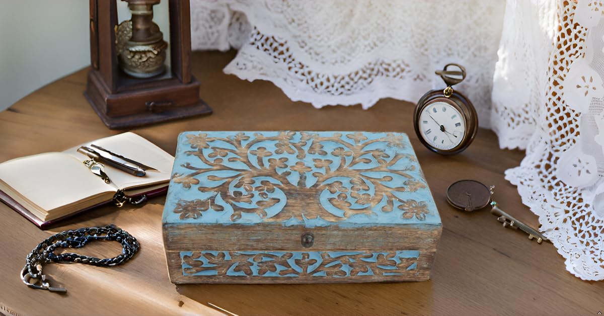 Handmade Wooden Jewelry Box with Tree of Life Carving - Jewelry Organizer, Keepsake Box & Watch Storage - Perfect Birthday, Housewarming Gift for Women - Great for Travel, Bedroom Dresser & Wedding Jewelry Storage