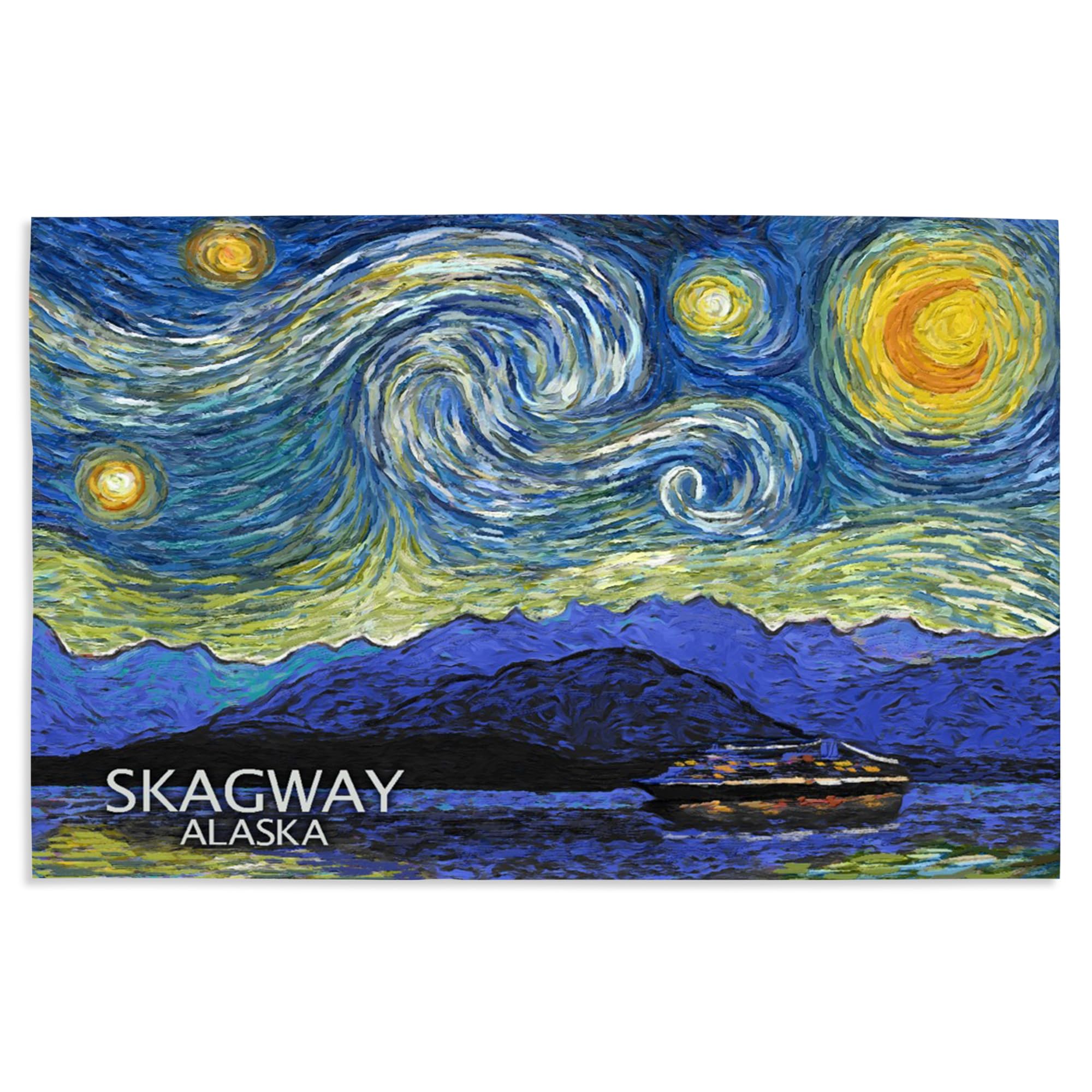 Lantern Press 16x24 Inch Giclee Art Print - Skagway Alaska Inside Passage Starry Night Wall Decor - Perfect for Living Room, Bedroom & Office