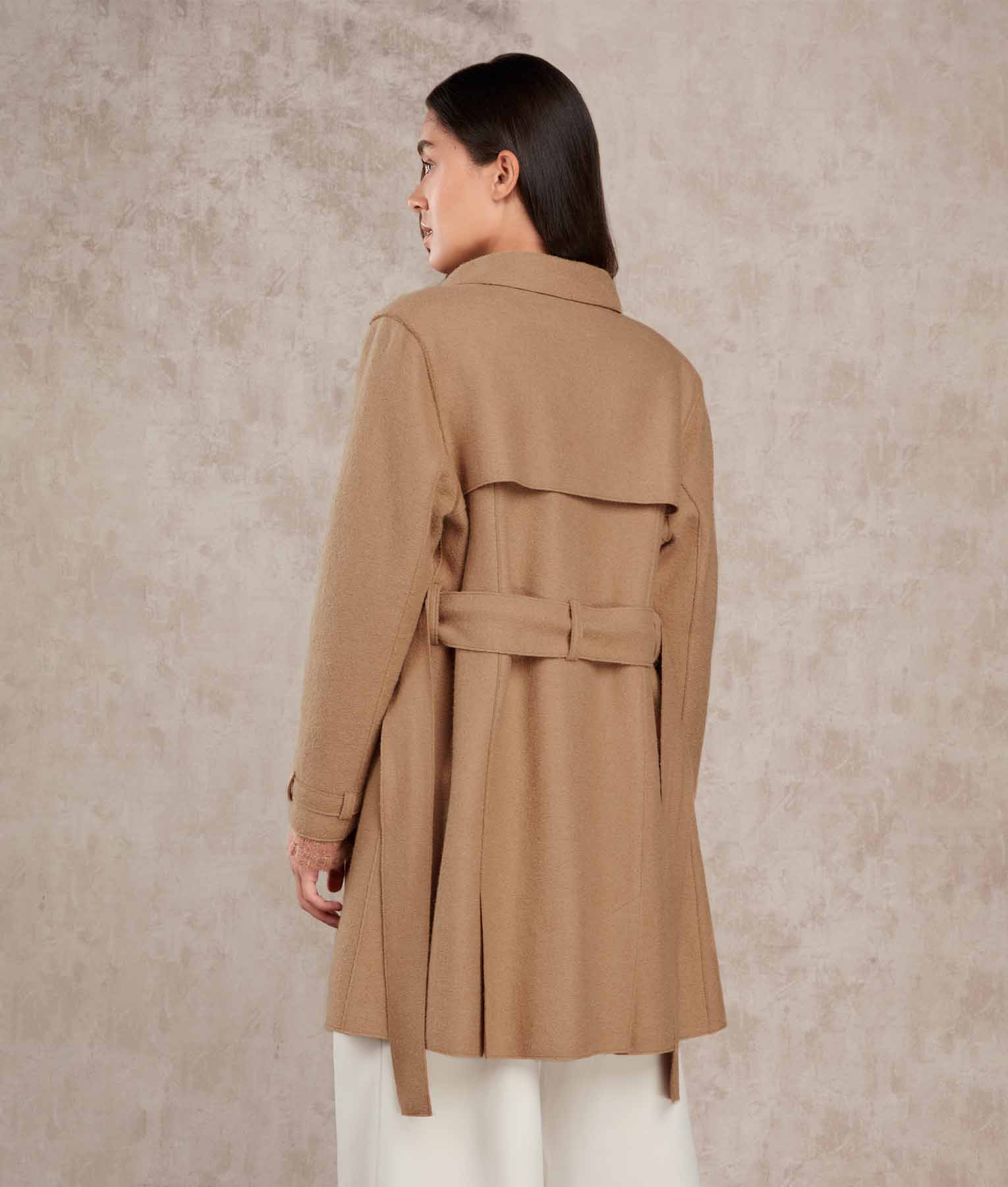 Premium Wool Felted Trench Coat for Women - Stylish Water-Resistant Long Coat with Belt - Perfect for Fall & Winter Fashion, Office Wear, and Outdoor Activities