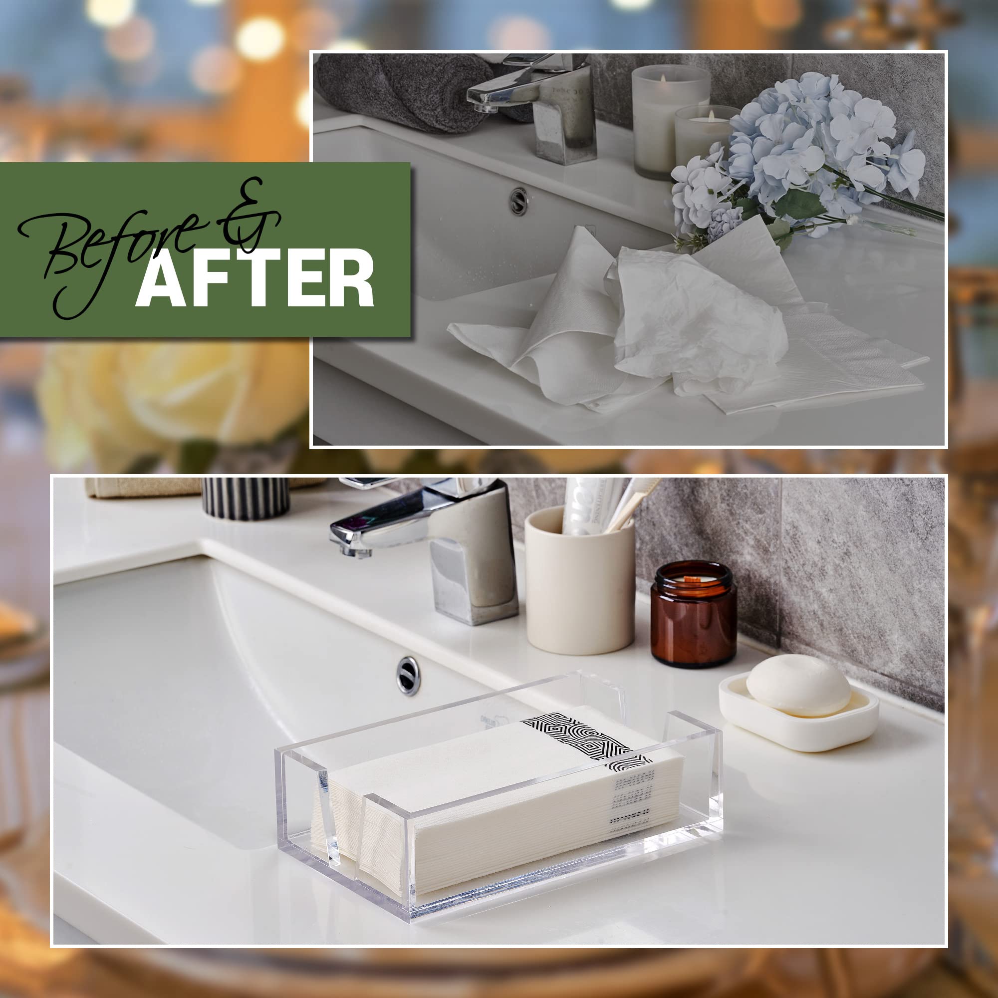 Premium Acrylic Napkin Holder & Guest Towel Dispenser for Bathroom & Kitchen - 8.7