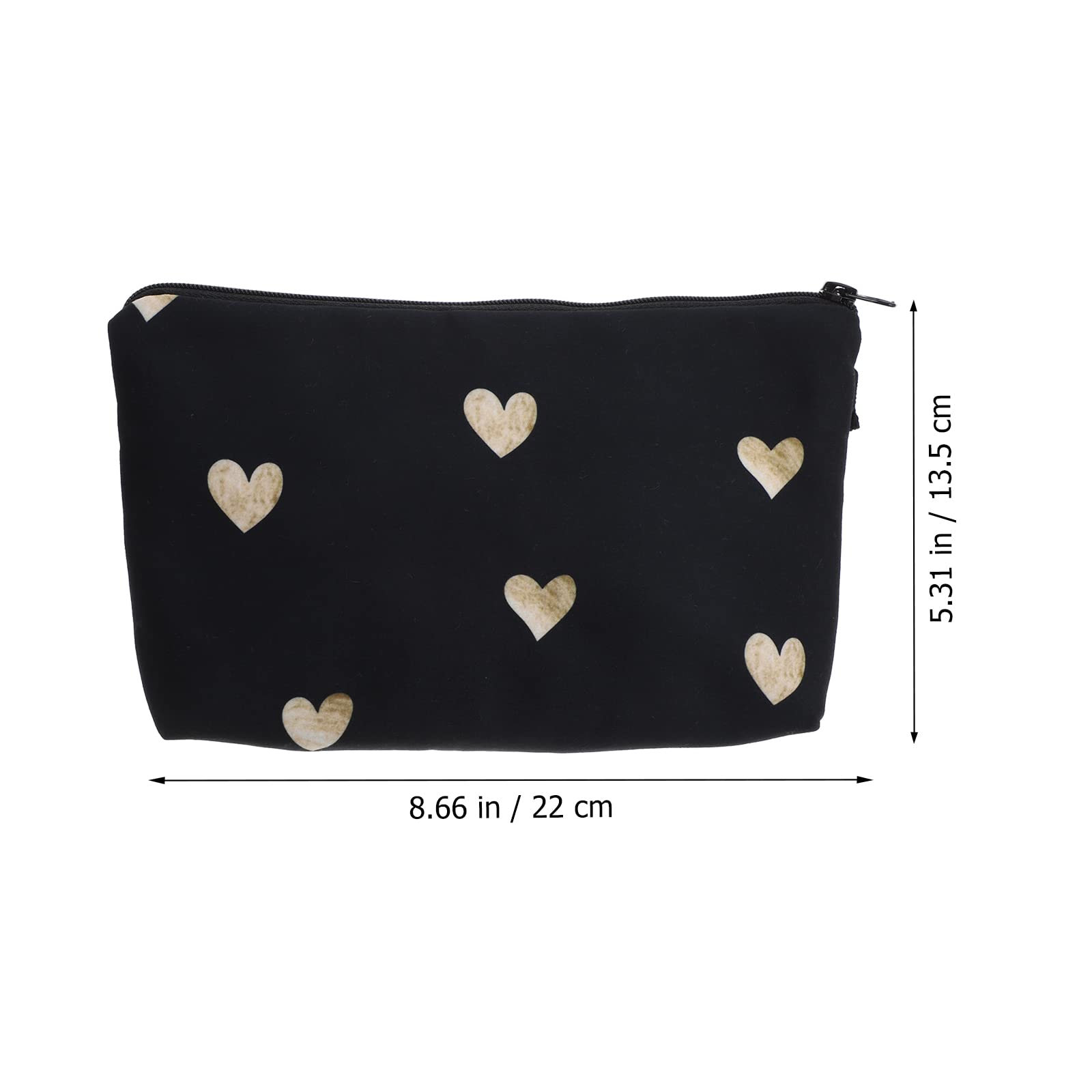 Lurrose Small Makeup Bag with Golden Heart Print - Waterproof Cosmetic Pouch & Travel Toiletry Bag with Zipper (8.7x1.2x5.3 inches) - Perfect for Travel, Gym, and Daily Organizer