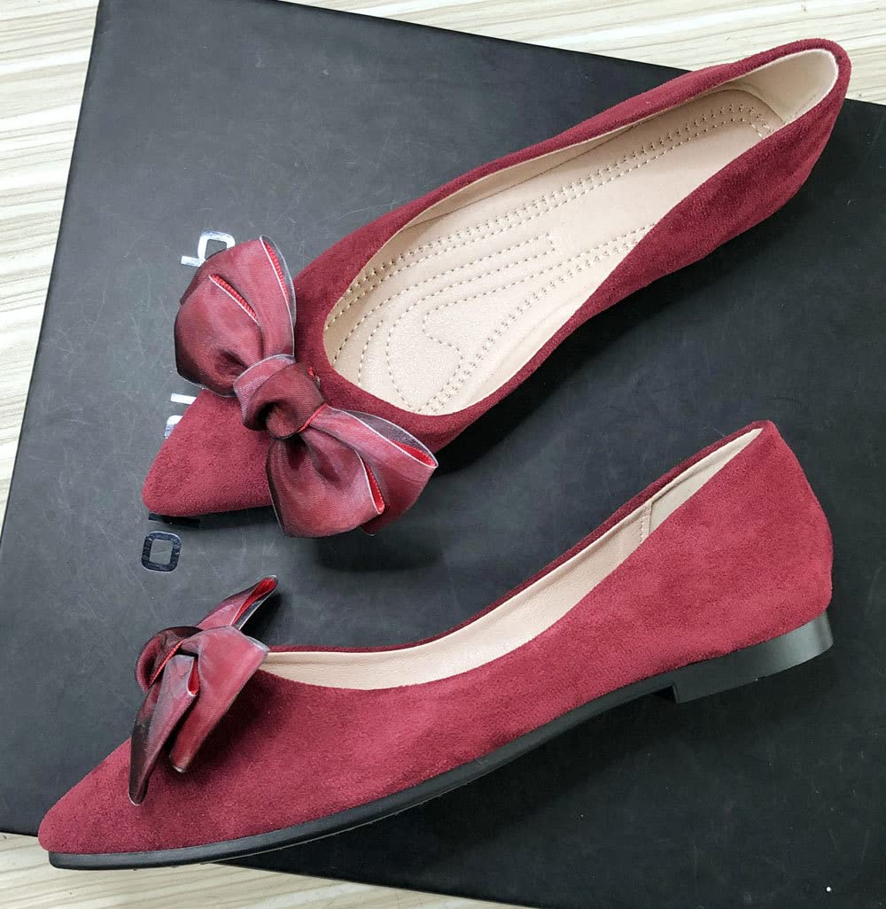 WENJIAZHIZHI Women's Bow-Knot Ballet Flats - Microsuede Pointed Toe Slip-On Shoes | Comfortable & Dressy for Work, Party & Casual Wear