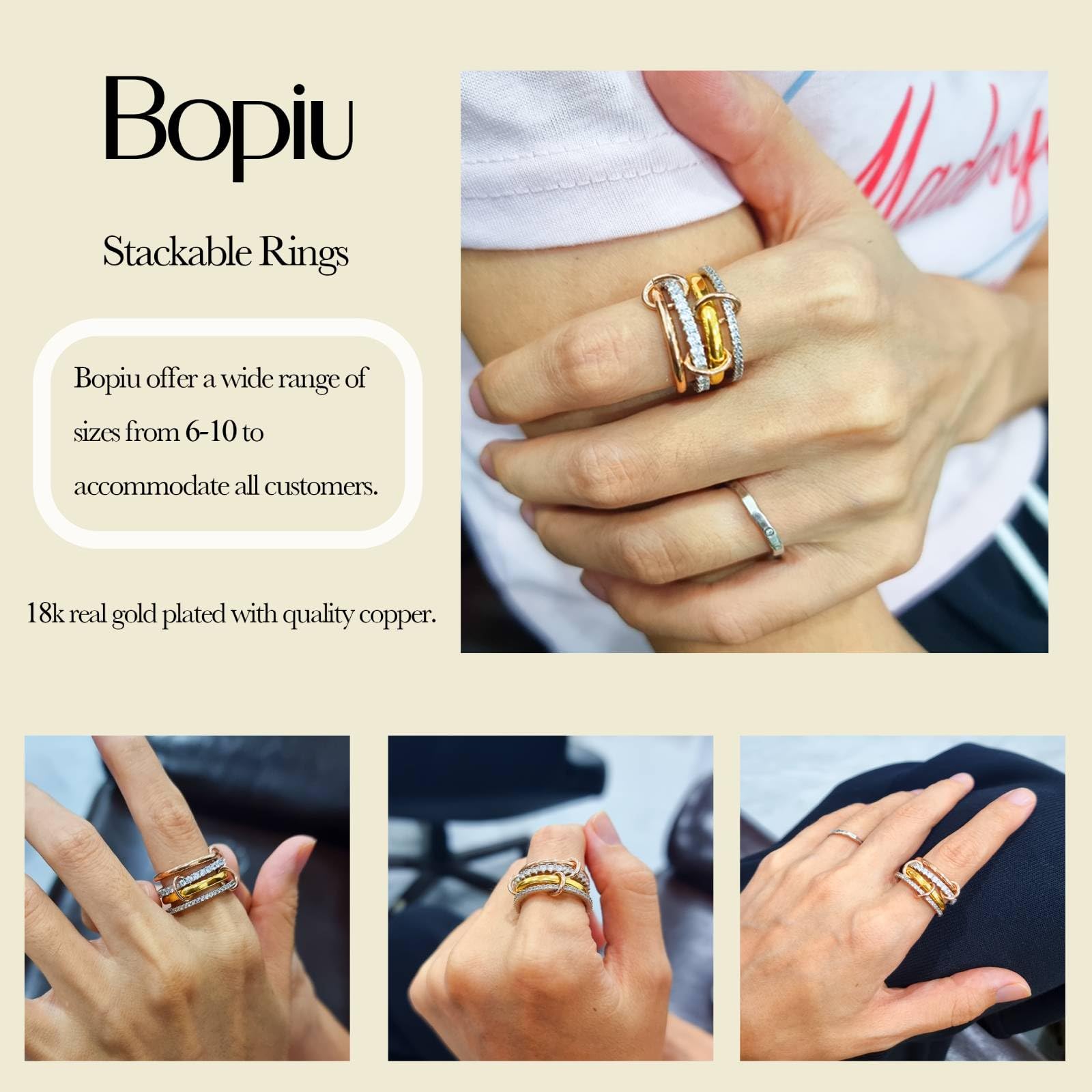 18k Gold Plated Stackable Rings for Women - Non-Tarnish Dainty Cubic Zirconia Rings Set, Elegant Knuckle Rings - Perfect for Everyday Wear, Gift Giving & Layering Jewelry Looks