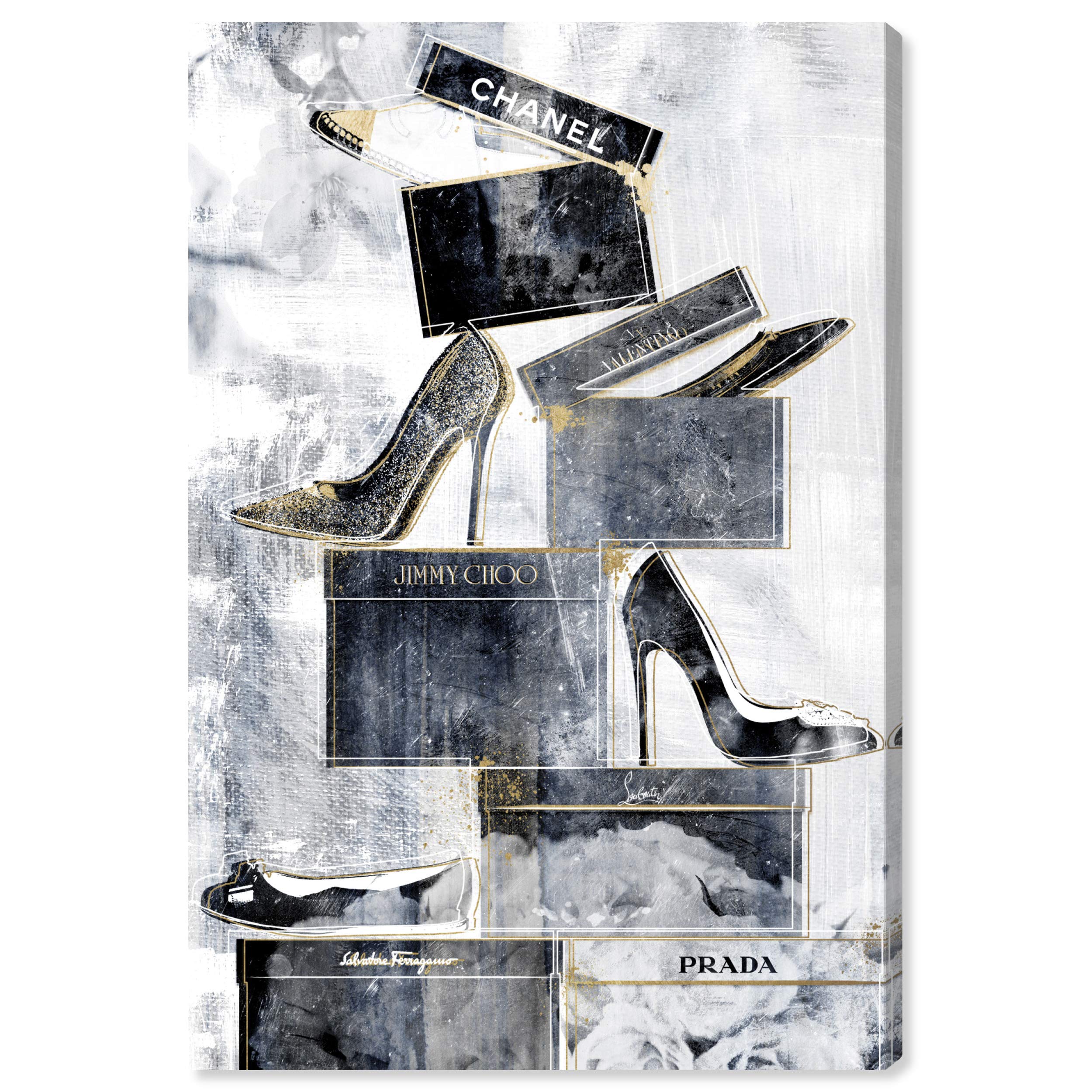 Oliver Gal Artist Co. 'Shoes Always on My Mind Blue' Fashion Wall Art Canvas Print - 30x45 Inch Home Decor in Black & Gold - Perfect for Living Room, Bedroom & Office Decor