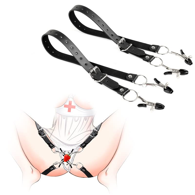 Premium Adjustable Leather BDSM Bondage Set - SM Labia Spreader & Nipple Clamps for Women, Dual Stimulation Sex Toy for Clitoral & Vaginal Orgasms, Couples Fetish Game & Role Play Accessories - Perfect for Sensual Exploration & Spicing Up Your Intimate Moments