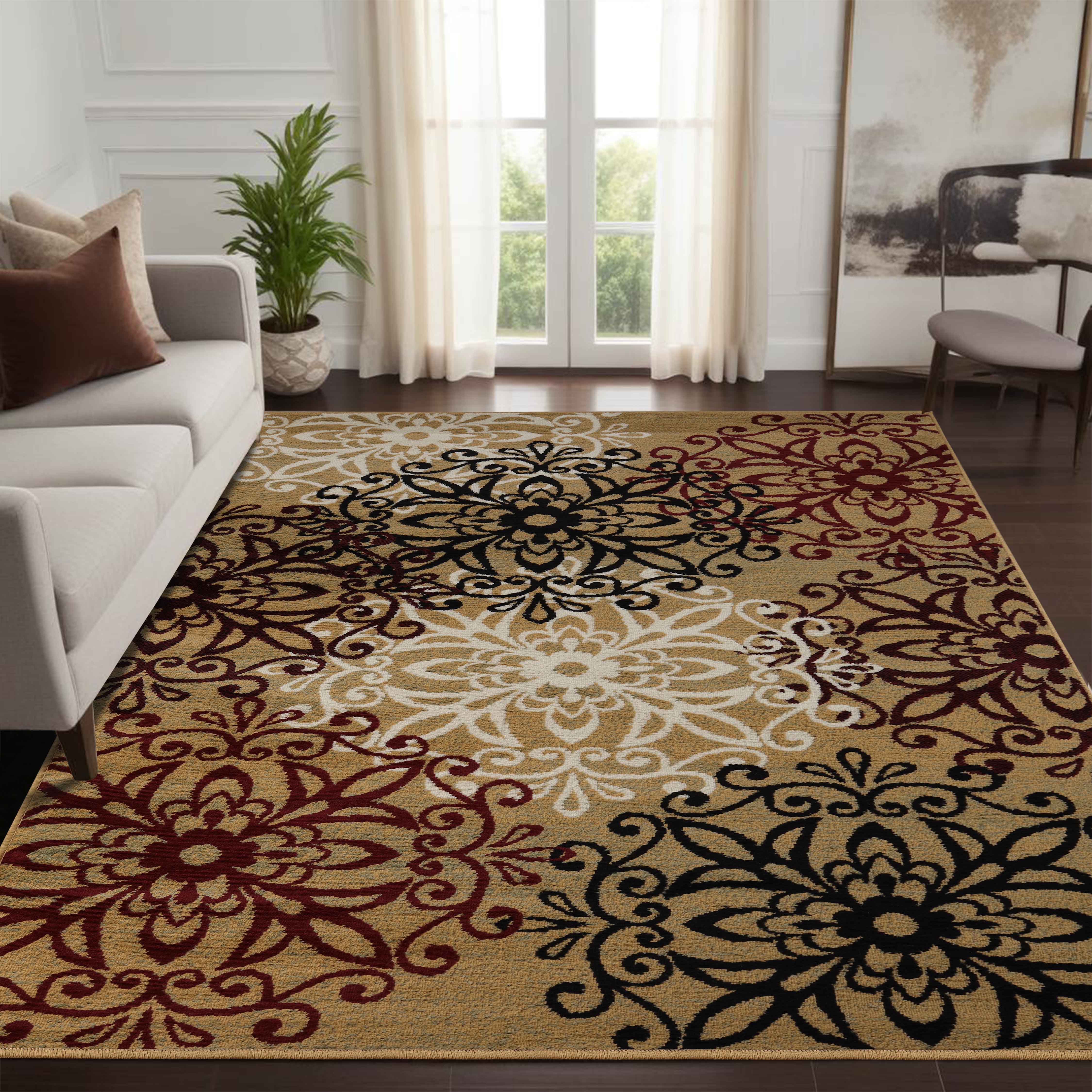 Leigh Traditional Floral Scroll Indoor Area Rugs & Runner Rugs - Non-Slip Soft Living Room Bedroom Decor Carpet