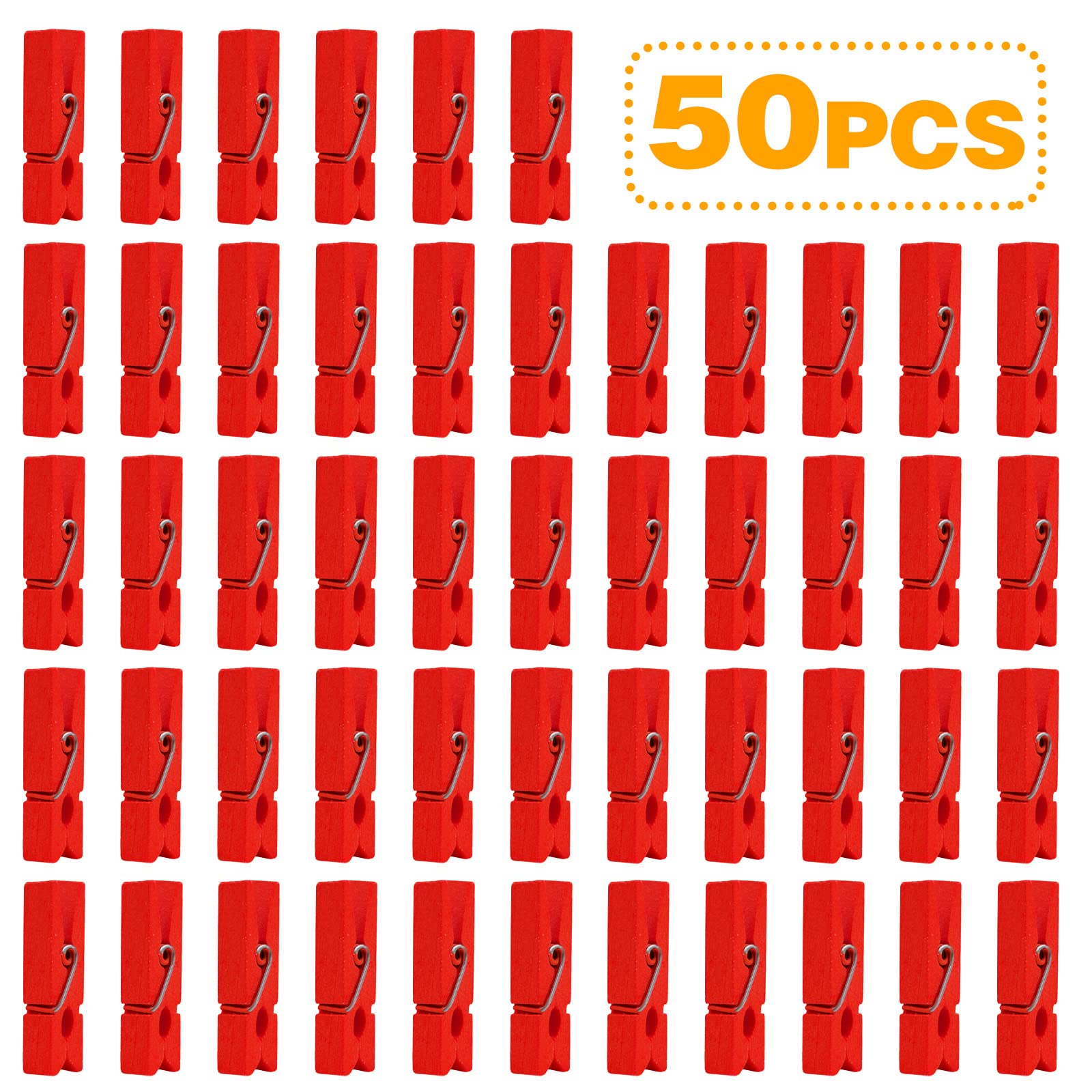 Jdesun 50pcs Natural Wooden Clothespins - Mini Wood Photo Clips for DIY Crafts, Scrapbooking, Home Decor & Office Organization (Red) - Perfect for Hanging Photos, Artwork, Notes & Drying Laundry