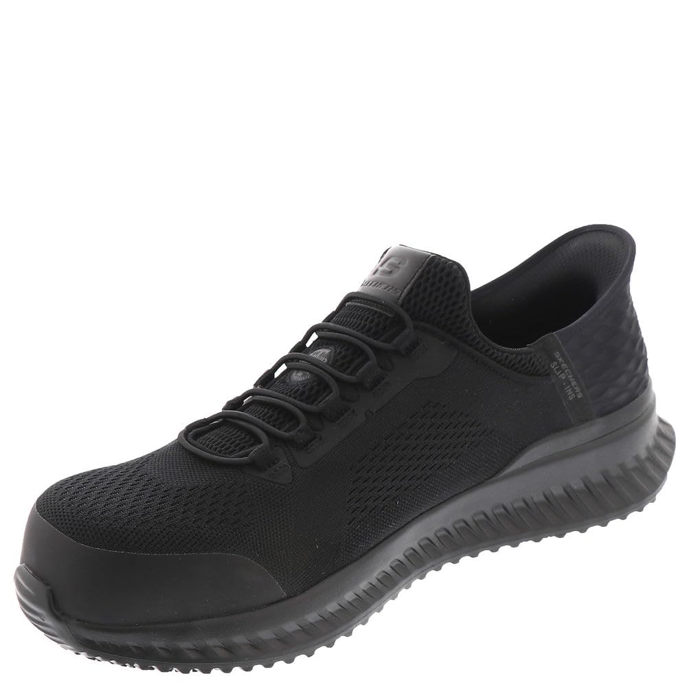 Skechers Men's Hands Free Slip-On Work Shoes with Composite Toe - Black, Size 10 Wide | Comfortable Safety Shoes for Construction, Warehouse & Industrial Work