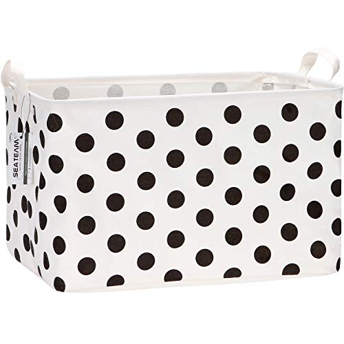 Collapsible Canvas Storage Basket with Handles - Waterproof Foldable Fabric Bin for Closet, Shelf, or Home Organization - 16.5 x 11.8 x 9.8 Inches Rectangle Storage Box - Black Dot Pattern (Perfect for Toys, Laundry, or Bedroom Decor)