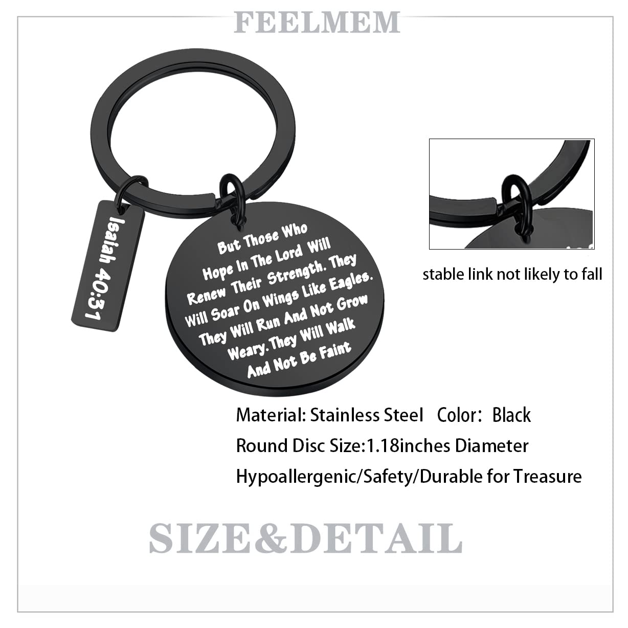 FEELMEM Christian Keychain - Isaiah 40:31 Bible Verse Keyring with 'Soar on Wings Like Eagles' - Religious Jewelry Gift for Encouragement & Faith - Perfect for Baptisms, Bible Study Groups & Daily Inspiration