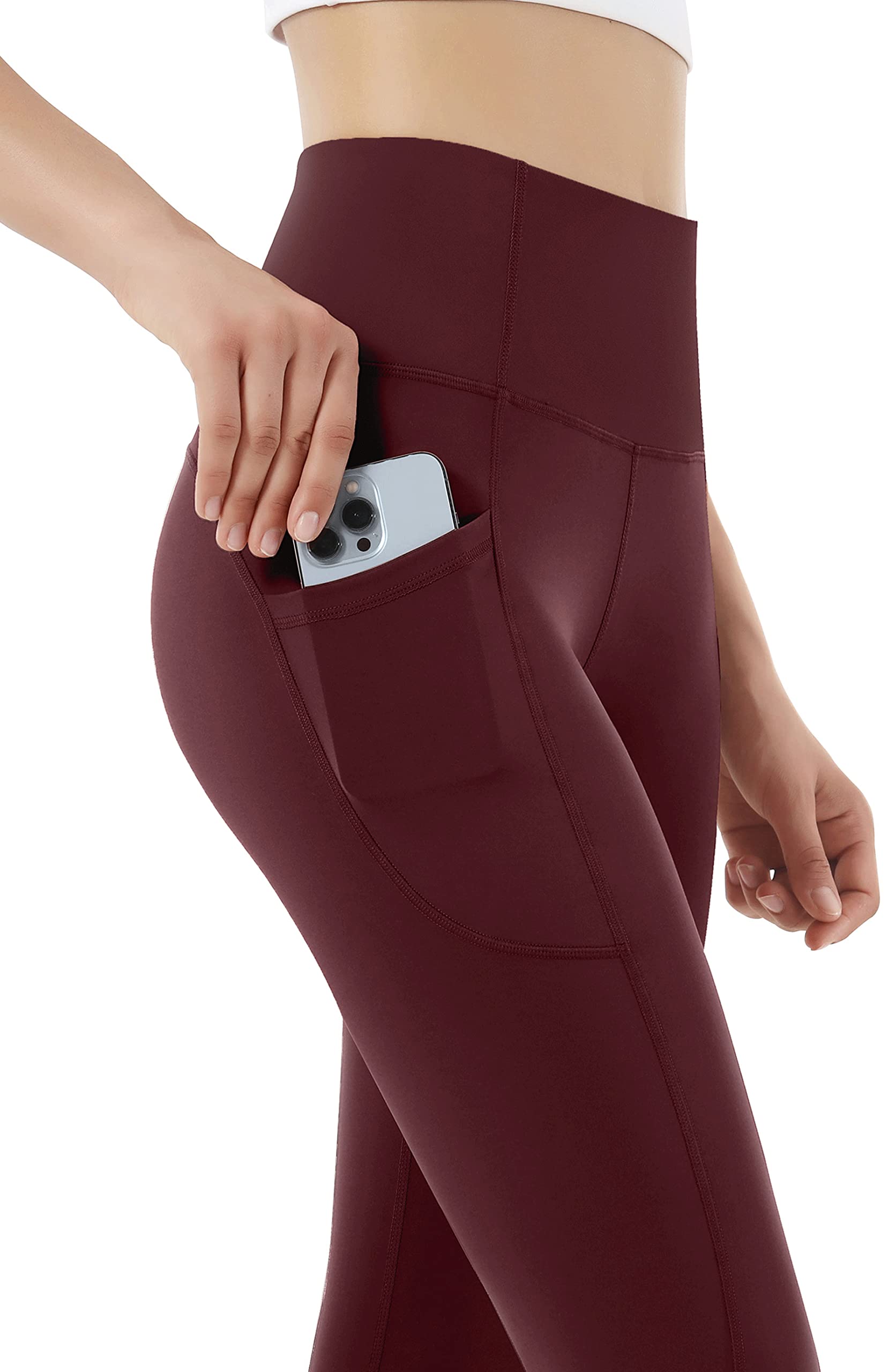 **Leovqn Women's High Waist Yoga Leggings - Opaque Workout Pants with Side Pockets for Running, Gym & Lounge**