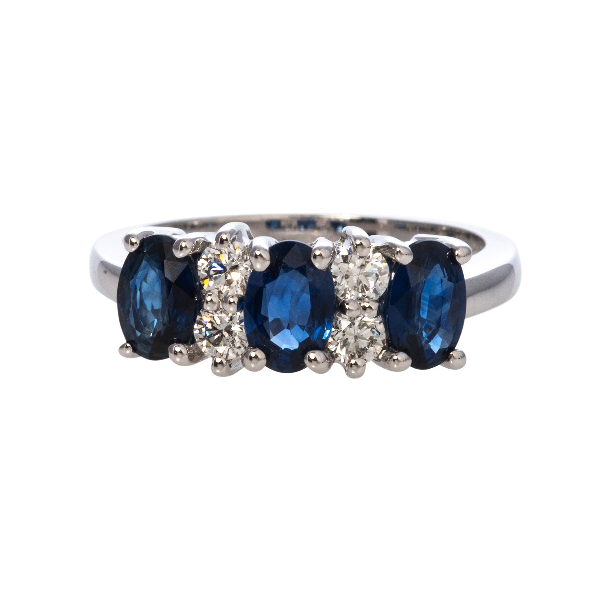 Three Stone Oval Sapphire & Diamond 14K White Gold Engagement Ring for Women | Elegant Wedding Band, Anniversary Gift, Promise Ring