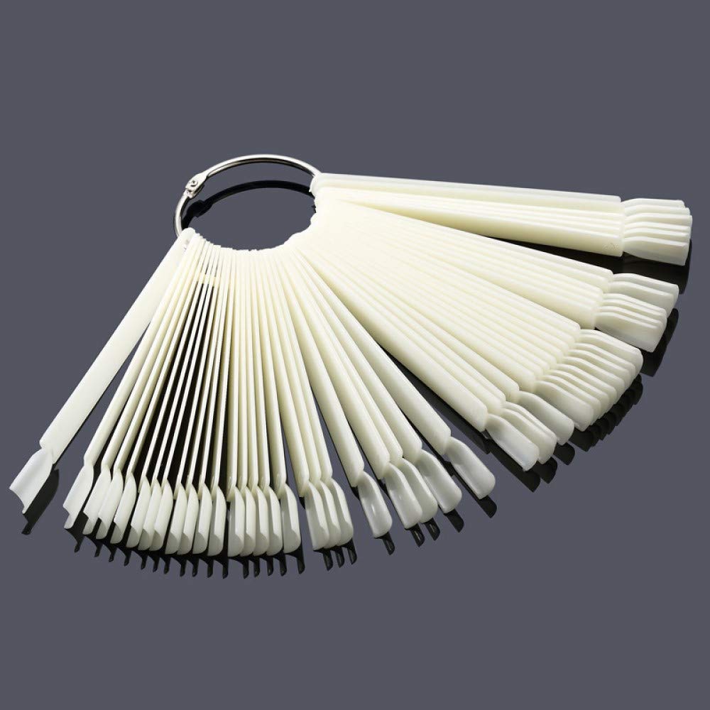 Onwon 100 Pcs Nail Art Polish Display Practice Sticks with Metal Split Ring Holder - Fan Shape Nail Tips for Salon & DIY Manicure | Nail Polish Color Swatch Cards, Practice Templates for Professional & Home Use