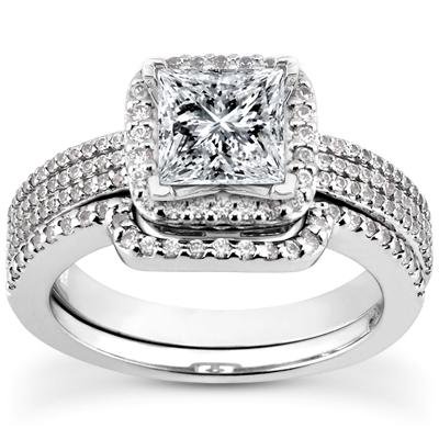 2.21 Carat TW Princess Cut Diamond Engagement Ring & Matching Wedding Band Set in Platinum - Perfect for Proposals, Anniversaries & Bridal Jewelry