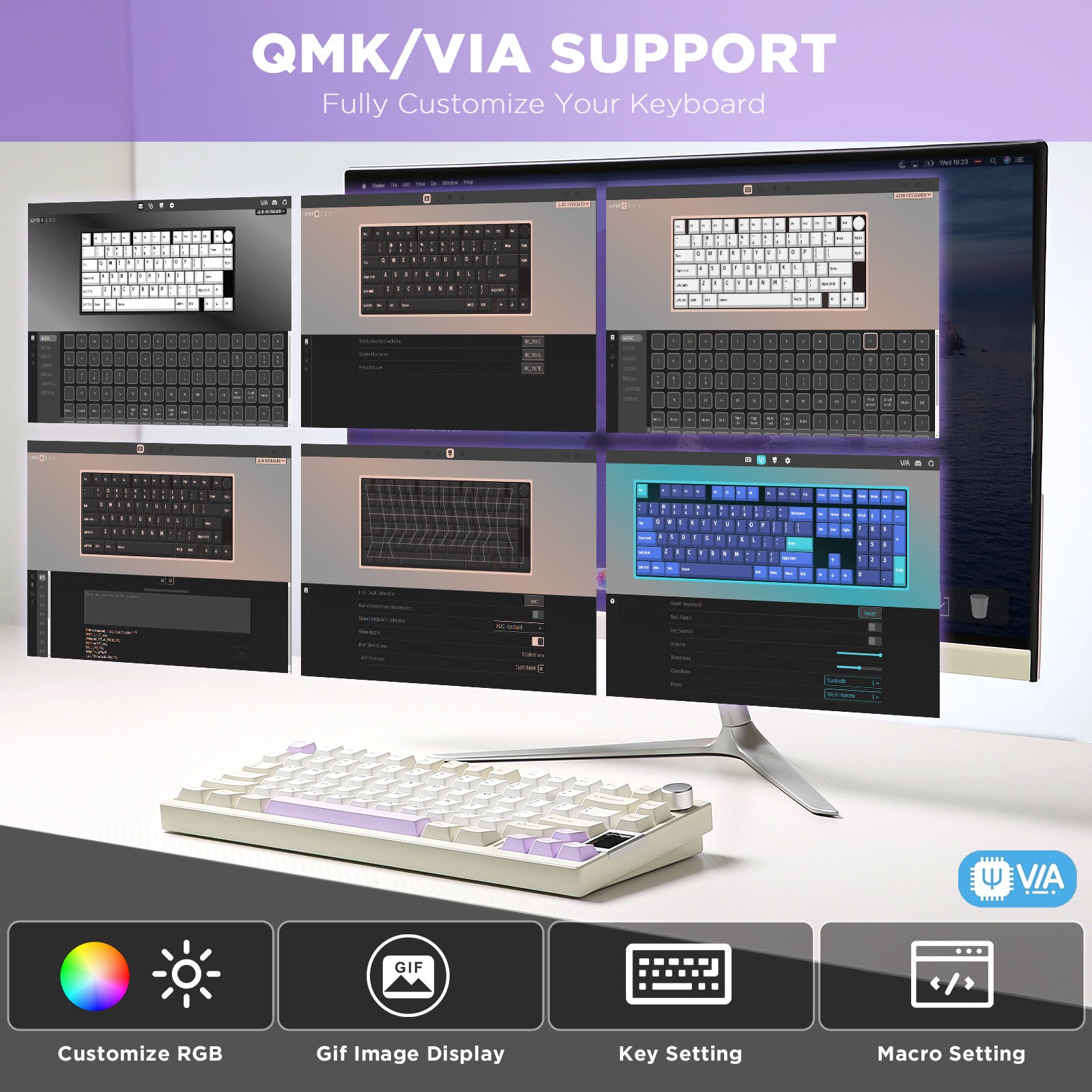 YUNZII AL80 QMK/VIA Programmable Aluminum LCD Mechanical Keyboard - 75% Layout, Hot-Swappable Switches, RGB Backlit for Gaming, Typing & Office Work