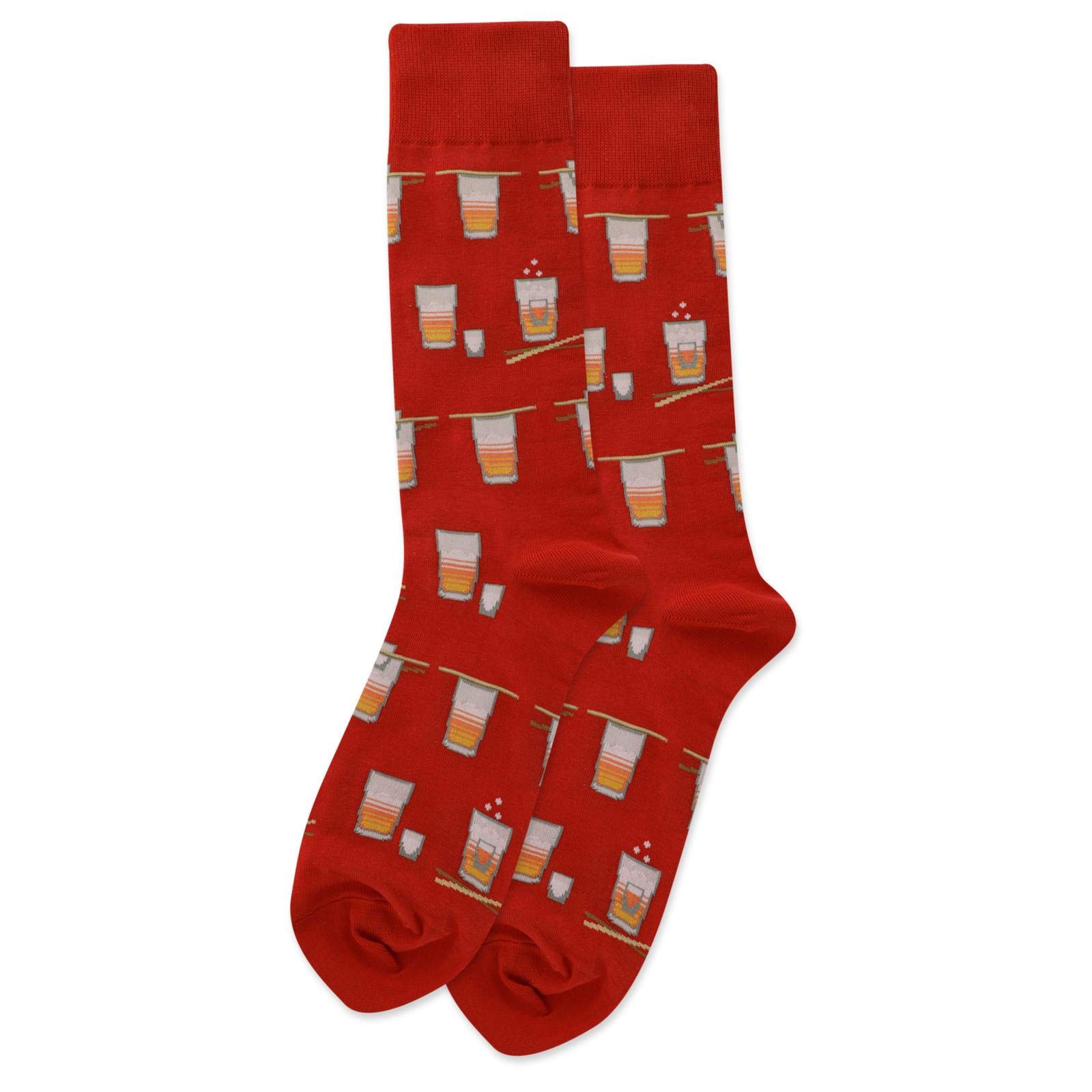 Premium Sake Bomb Red Men's Crew Socks - Comfortable Cotton Casual Socks for Everyday Wear - Perfect for Work, Gym & Outdoor Activities