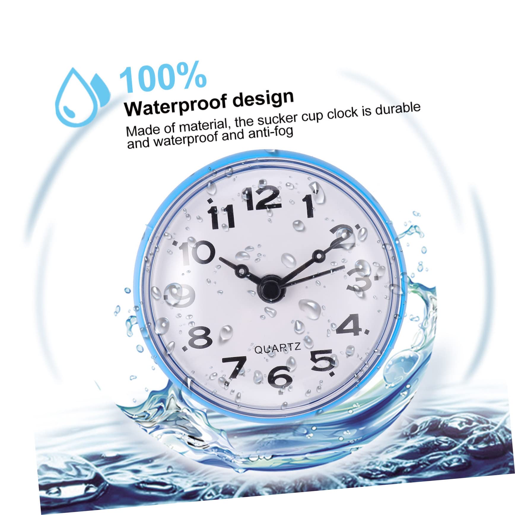 DOITOOL Silent Non-Ticking Shower Clock - Battery Operated Bathroom Wall Clock with Suction Cup, Anti-Fog & Easy to Read - Perfect for Bathroom, Kitchen, Pool & Outdoor Use (Blue)