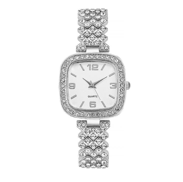 Elegant Women's Silver Square Rhinestone Crystal Analog Watch - Stainless Steel Band for Formal Events & Evening Parties